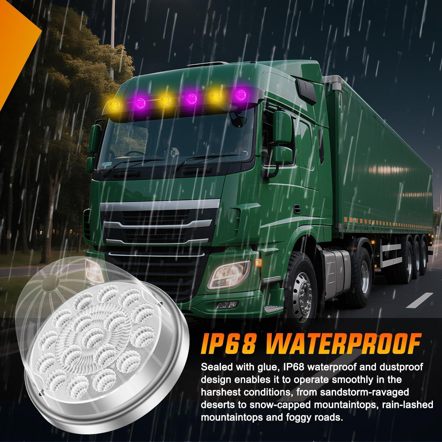 imageNilight 34 LED Dual Face Watermelon Light 2PCS Amber and Red Clear Lens Auxiliary Side Marker Clearance Turn signal Brake Pedestal Lights IP68 Waterproof for Trailer Semi Trucks Pickup Camper RVAmber Purple