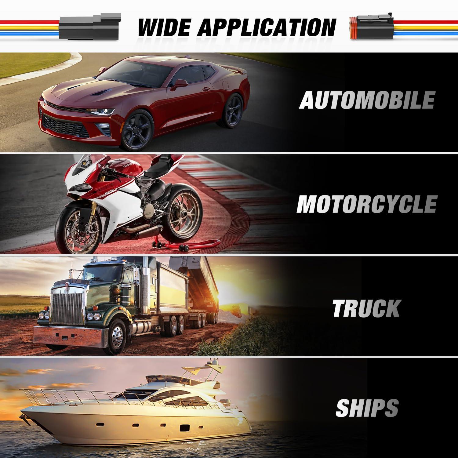 imageNilight 4 Pin DT Connectors 16AWG 6 Kits Male Female Electrical Connector Waterproof Plug and Play wHeat Shrink Butt Terminals for Automotive Cars Truck Motorcycle Marine Boats