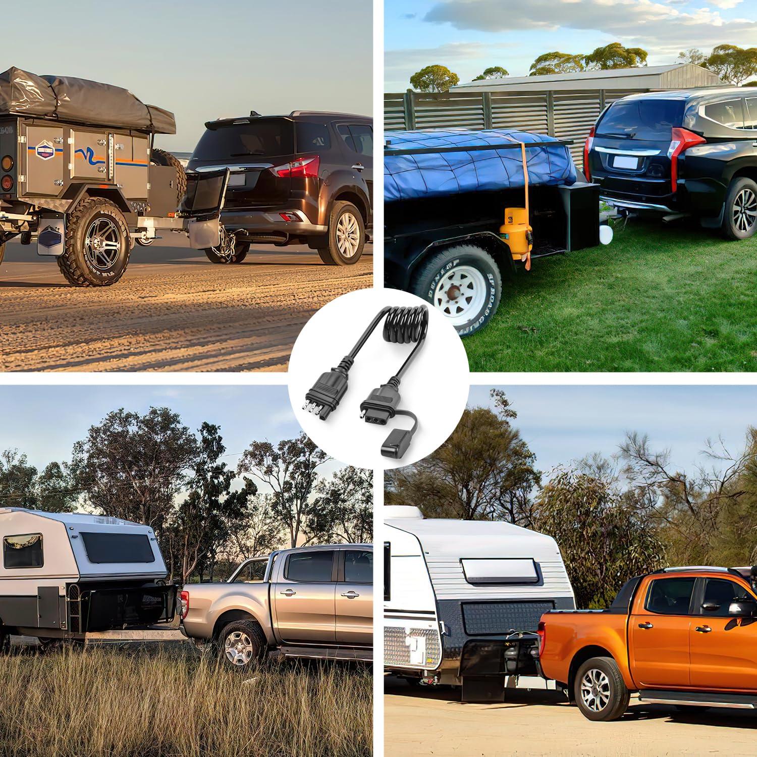 imageNilight 4 Way Flat Trailer YSplitter Plug and Play Adapter Extension Harness for LED Tailgate Light Bar Trailer Lights2 Years Warranty4 Way Coiled Jacket Cable 3 Feet