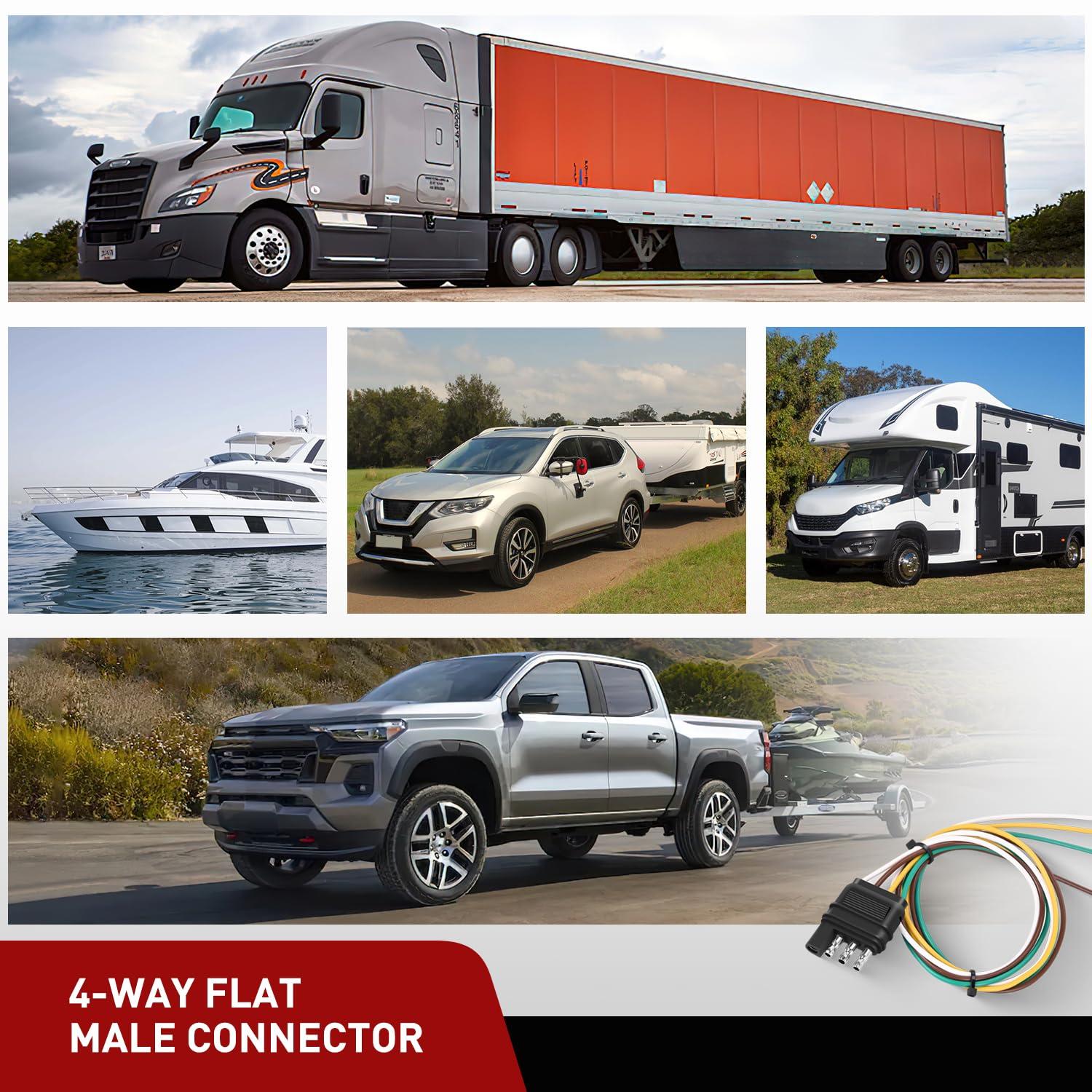 imageNilight 4 Way Flat Trailer YSplitter Plug and Play Adapter Extension Harness for LED Tailgate Light Bar Trailer Lights2 Years WarrantyMale End 4Pin Wiring Harness 25inch