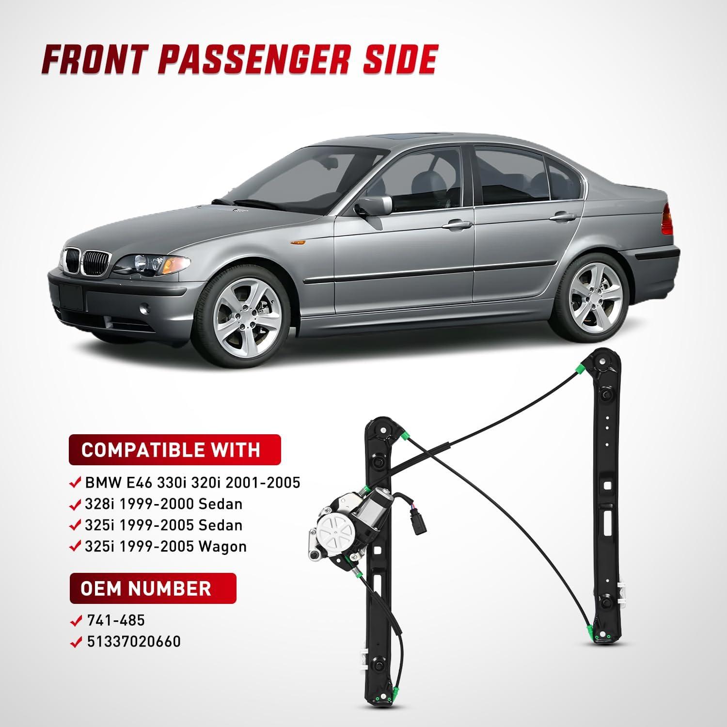 imageNilight 741485 Power Window RegulatorMotor Front Passenger Side Compatible with BMW E46 325i 328i 330i 1999 2000 2001 2002 2003 2004 2005 Sedan