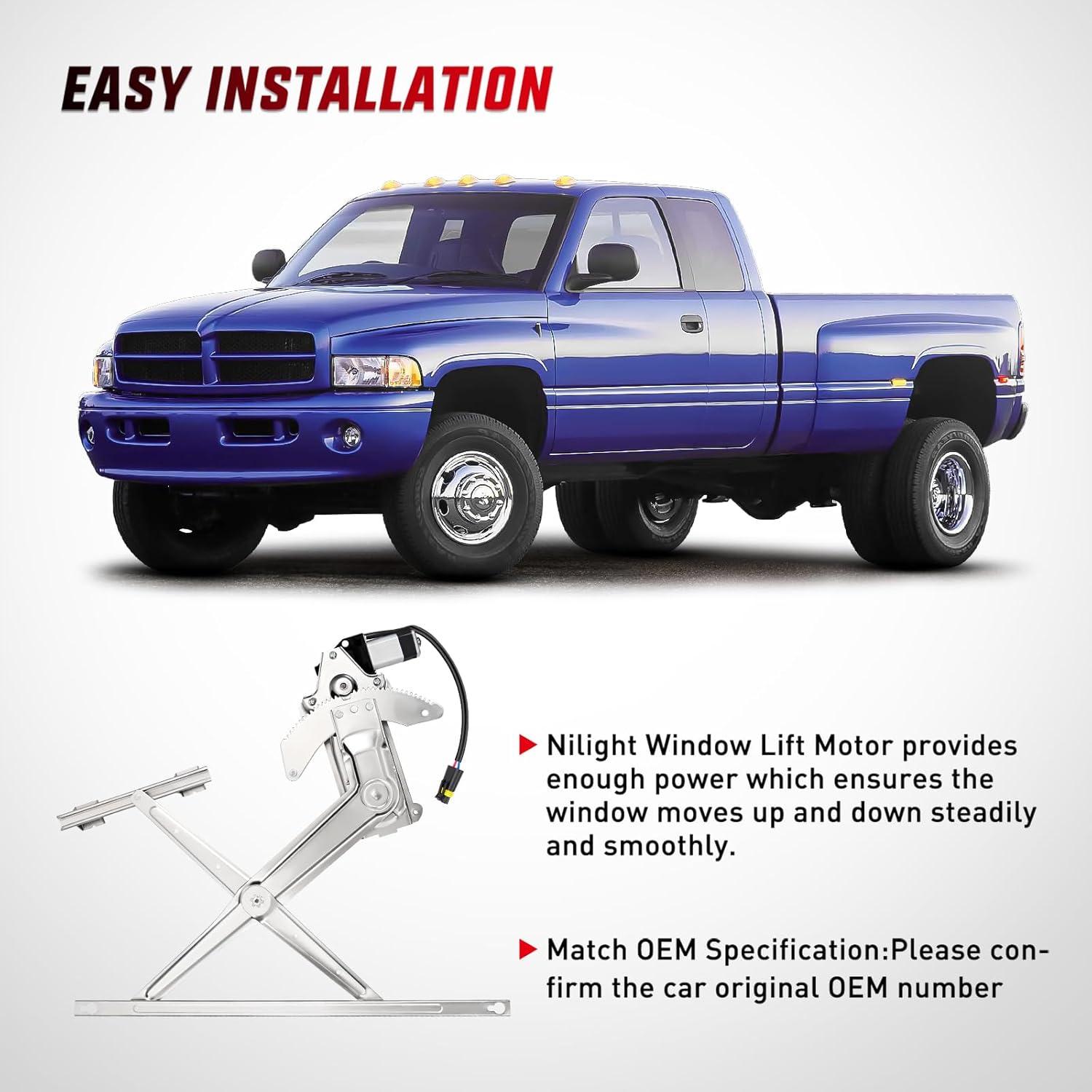 imageNilight 741753 Power Window Regulator and Motor Front Driver Side Compatible with Dodge Ram 1500 1994 1995 1996 1997 1998 1999 2000 2001Ram 2500 3500 19942002Front Left Side