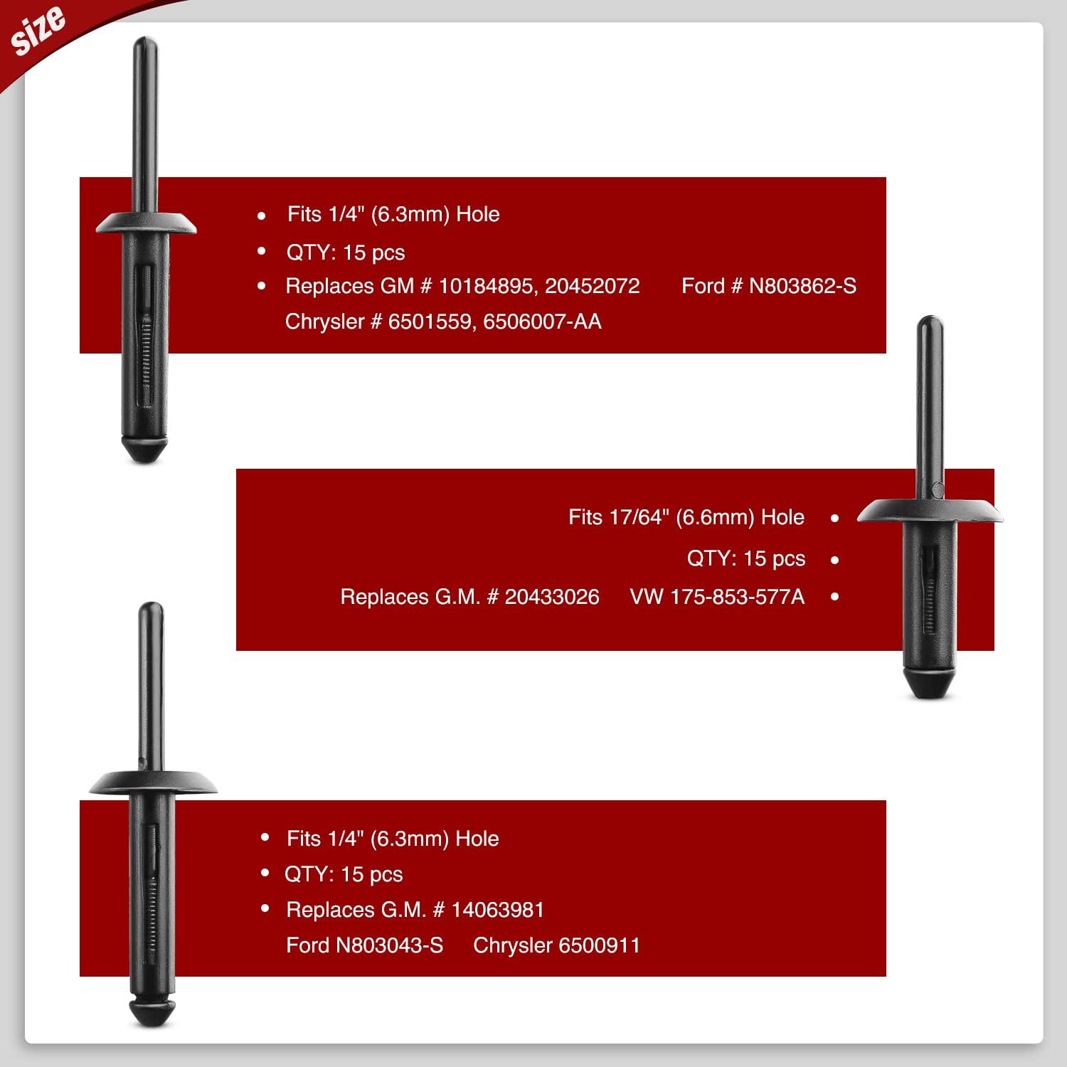 imageNilight 845Pcs Car Push Retainer Clips Auto Fasteners Assortment 24 Most Popular Sizes Nylon Bumper Fender Rivets with 10 Cable Ties and Fasteners Remover for GM Ford Lexus Honda Chrysler Mazda115Pcs Rivet