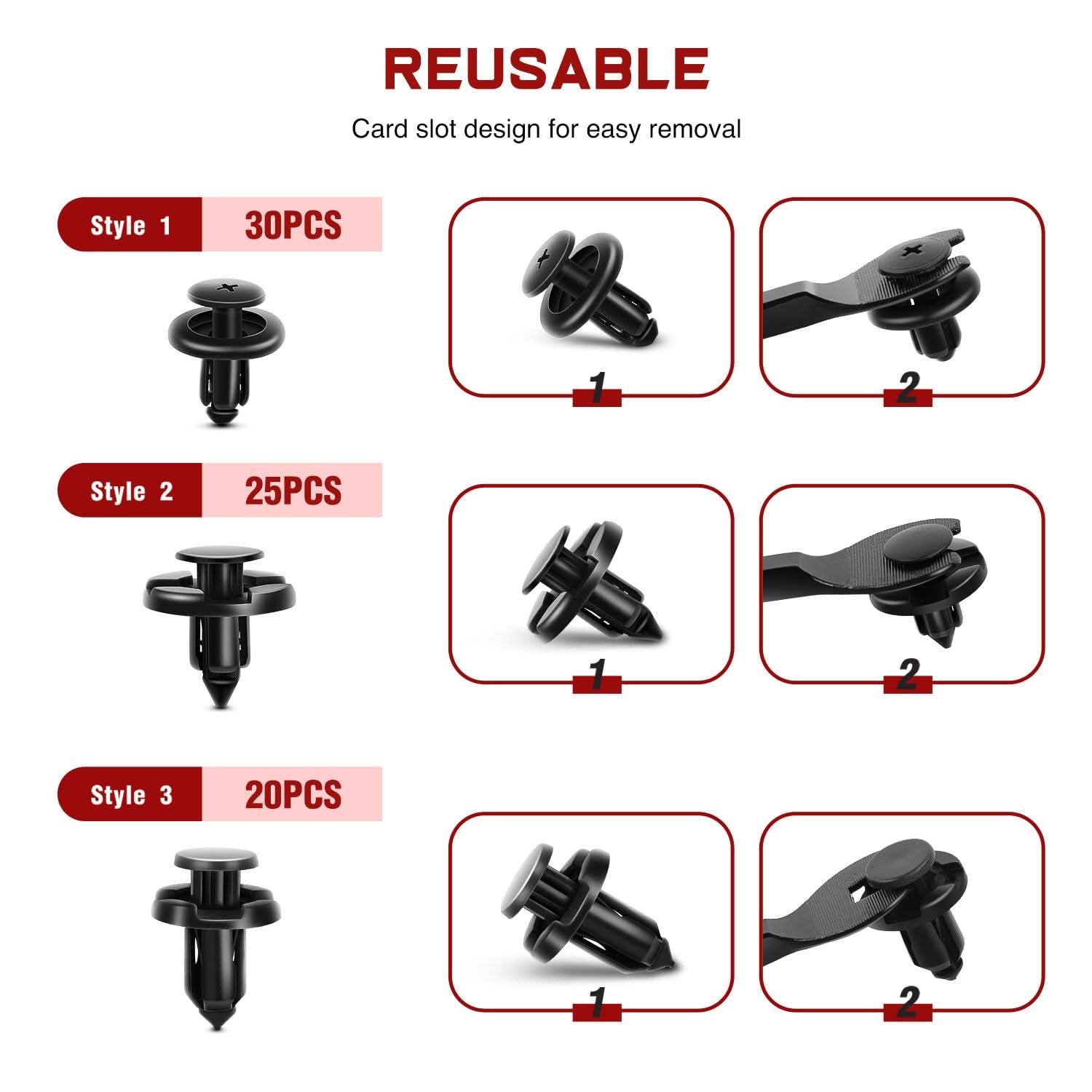 imageNilight 845Pcs Car Push Retainer Clips Auto Fasteners Assortment 24 Most Popular Sizes Nylon Bumper Fender Rivets with 10 Cable Ties and Fasteners Remover for GM Ford Lexus Honda Chrysler Mazda158Pcs Clips Remover