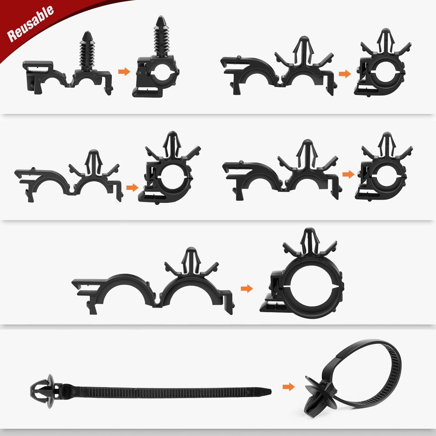 imageNilight 845Pcs Car Push Retainer Clips Auto Fasteners Assortment 24 Most Popular Sizes Nylon Bumper Fender Rivets with 10 Cable Ties and Fasteners Remover for GM Ford Lexus Honda Chrysler Mazda60Pcs Wire Loom Routing Clip