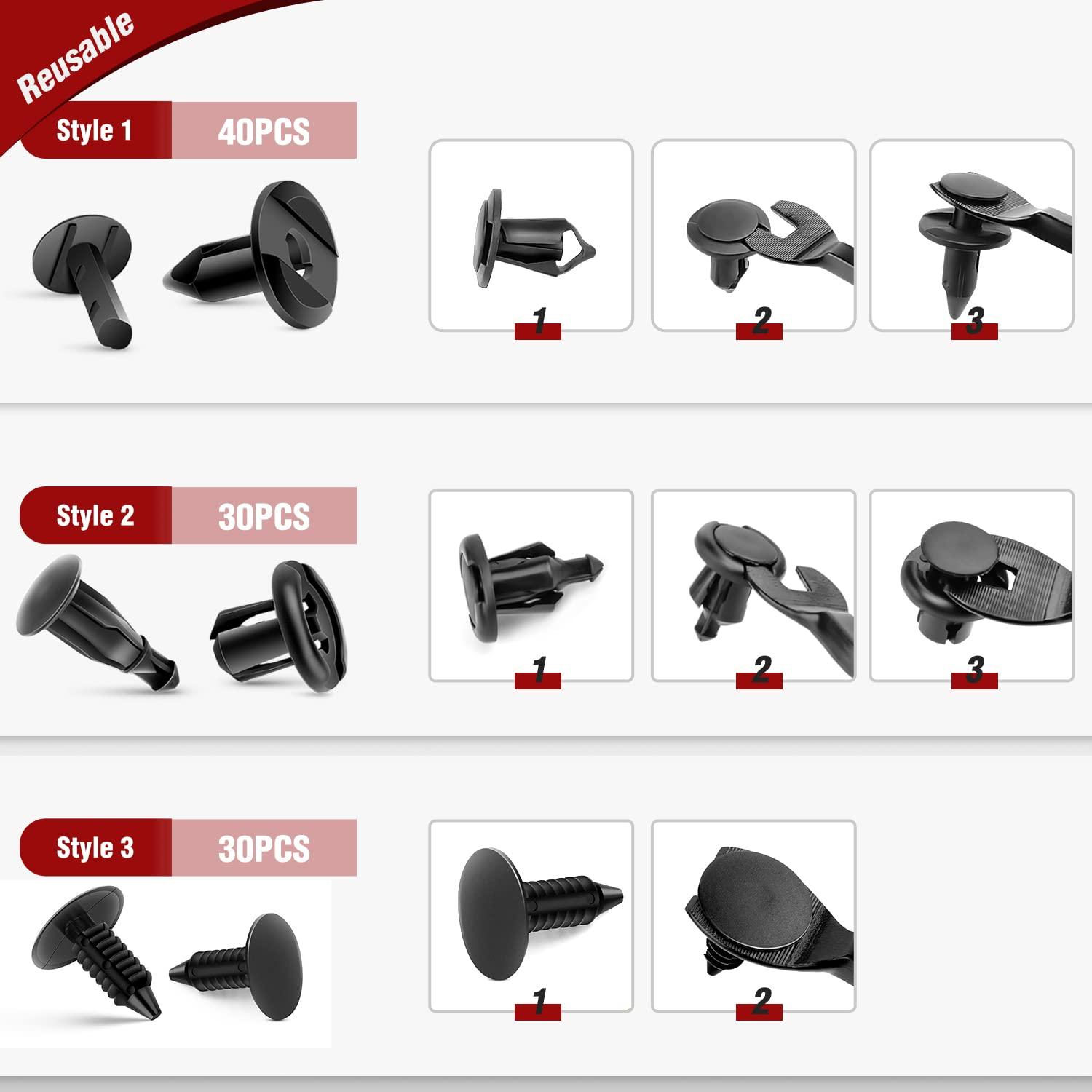 imageNilight 845Pcs Car Push Retainer Clips Auto Fasteners Assortment 24 Most Popular Sizes Nylon Bumper Fender Rivets with 10 Cable Ties and Fasteners Remover for GM Ford Lexus Honda Chrysler Mazda100Pcs Clips