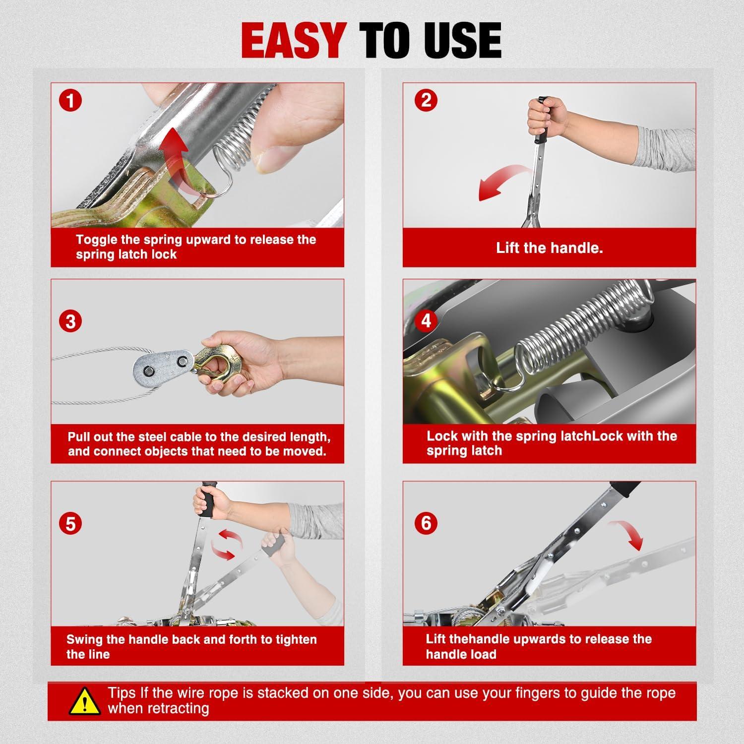 imageNilight Come Along Winch 5 Ton 10000 Lbs Heavy Duty Come Along Cable Puller Hand Winch Tool with 10 Ft Rope Double Gear 3 Hook for Lifting Pulling Road Vehicle Recovery Automotive Hoist Winch Puller