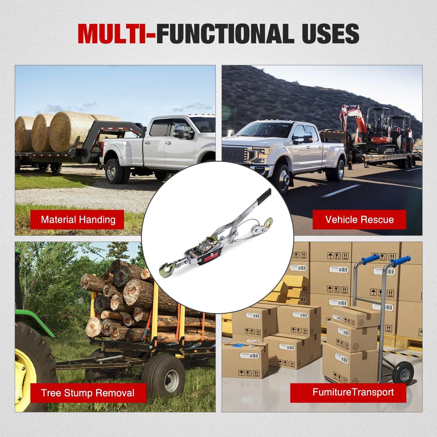 imageNilight Come Along Winch 5 Ton 10000 Lbs Heavy Duty Come Along Cable Puller Hand Winch Tool with 10 Ft Rope Double Gear 3 Hook for Lifting Pulling Road Vehicle Recovery Automotive Hoist Winch Puller