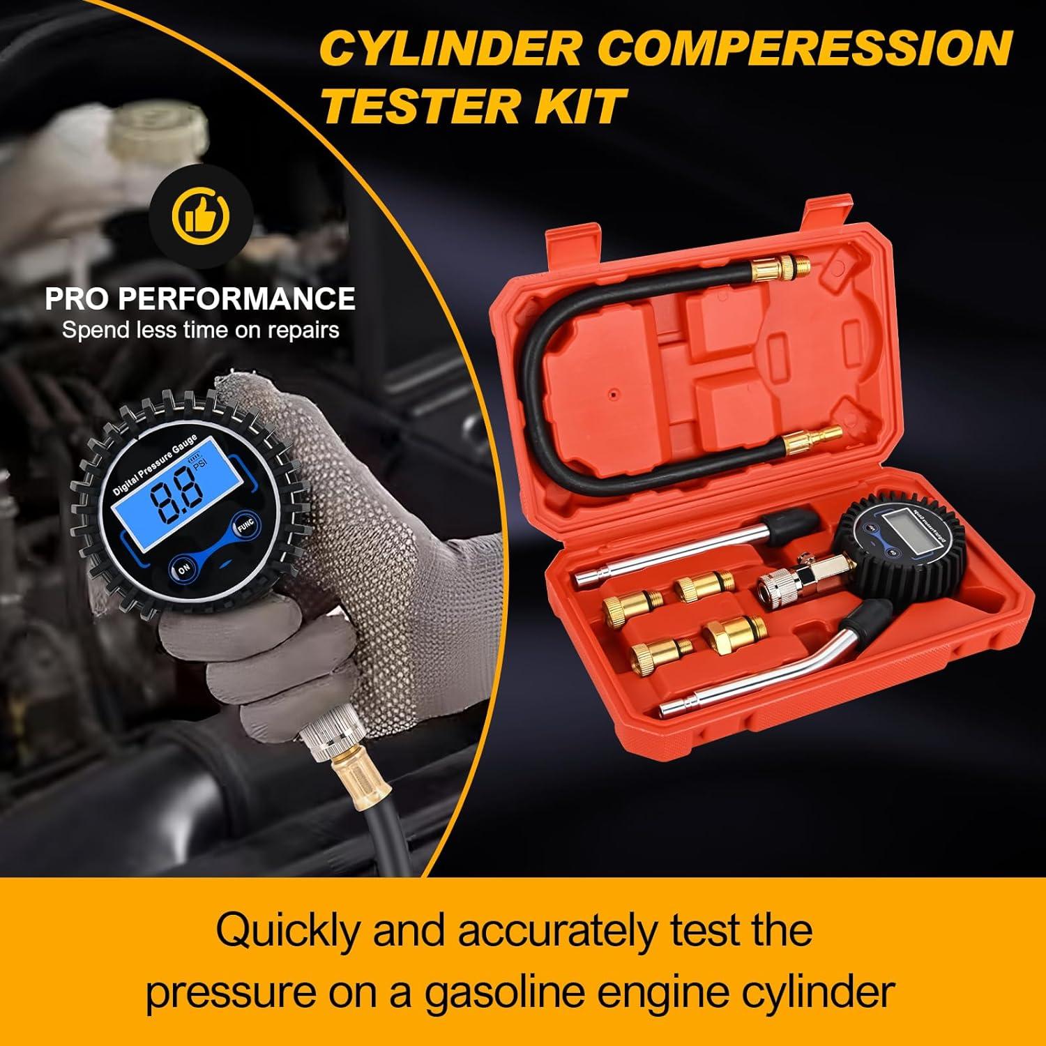 imageNilight Cylinder Leak Down Tester Gasoline Engine Compression Dual Gauge Leakdown Detector Automotive Tool Set with 10 12 14mm Spark PlugsDigital