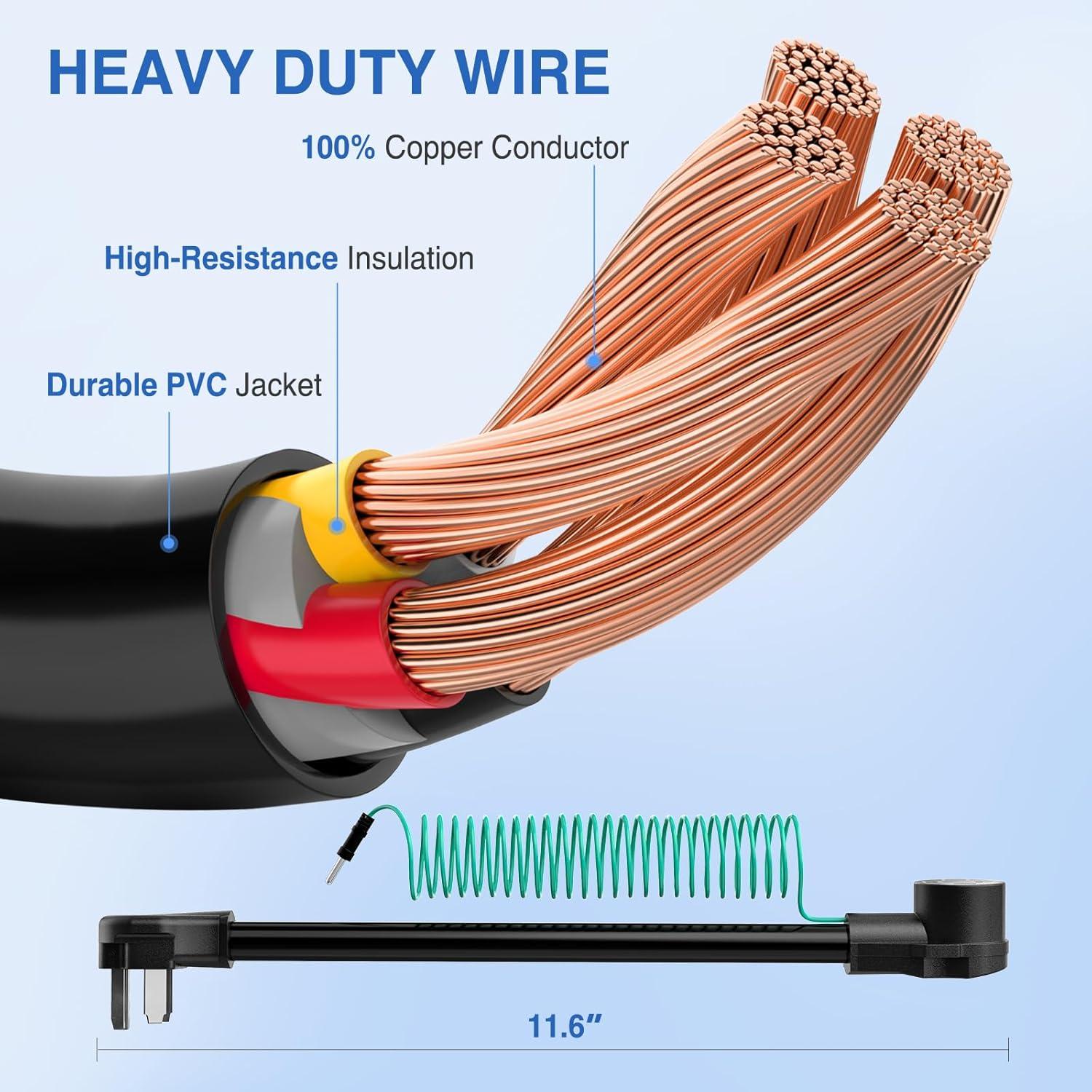 imageNilight Dryer Adapter Cord 30 Amp to 30Amp 4 Prong 125V250V 7500 Watt Pure Copper New Outlet Old Plug Conversion Heavy Duty 10 Gauge Wire 1430P 1030R 30M30F1030P to 1430R wGround Wire Black