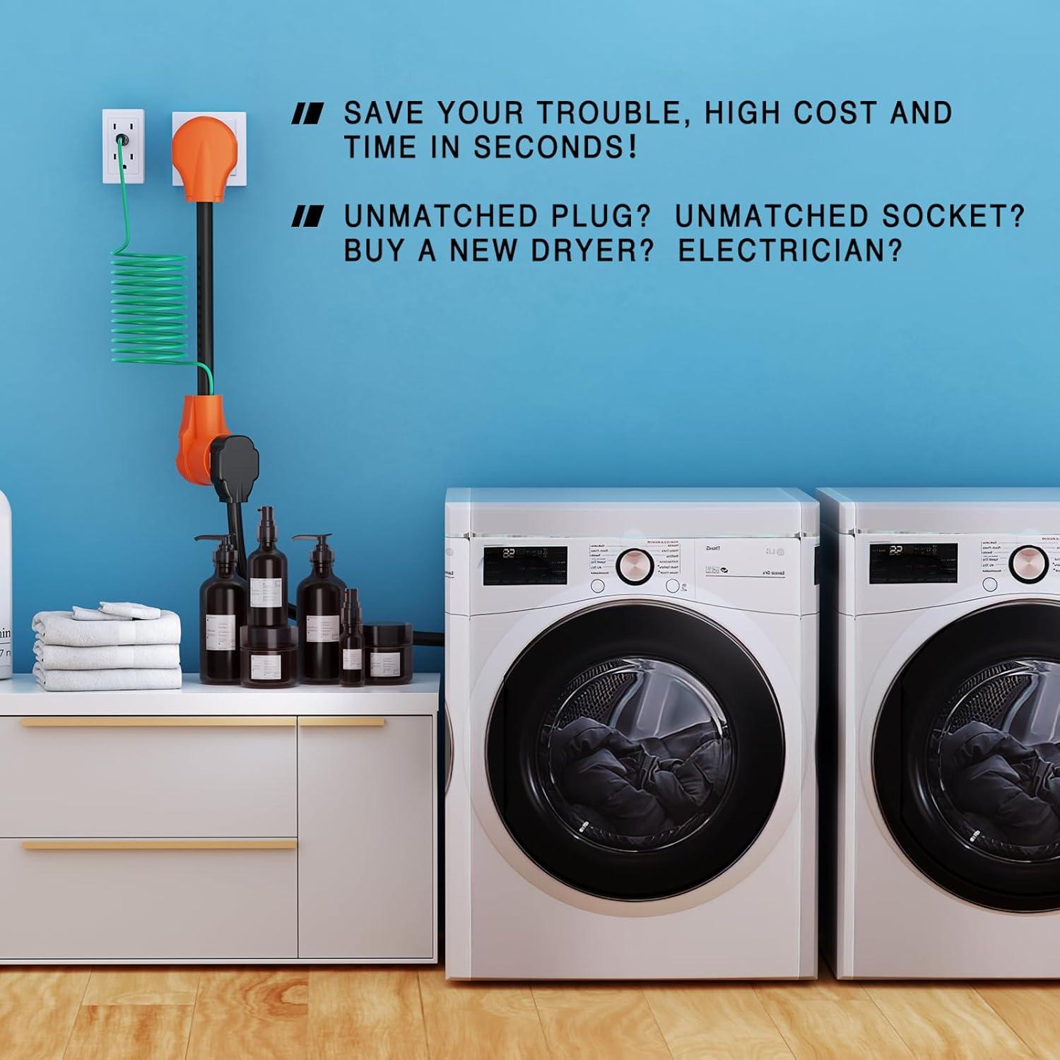 imageNilight Dryer Adapter Cord 30 Amp to 30Amp 4 Prong 125V250V 7500 Watt Pure Copper New Outlet Old Plug Conversion Heavy Duty 10 Gauge Wire 1430P 1030R 30M30F1030P to 1430R wGround Wire