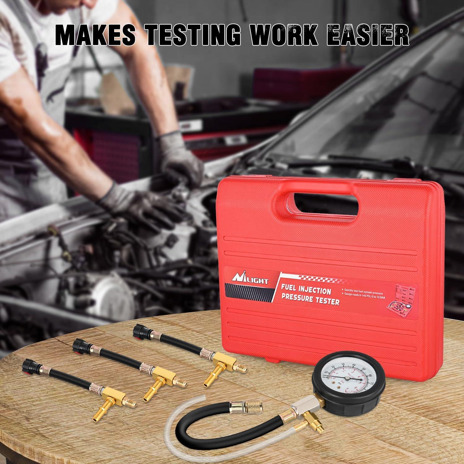 imageNilight Fuel Pressure Gauge Tester Kit with Quick Connected Hose 0100 PSI Fuel Pressure Tester Tool with 630 789 949 Fuel Line Fittings 4PCSBasic A