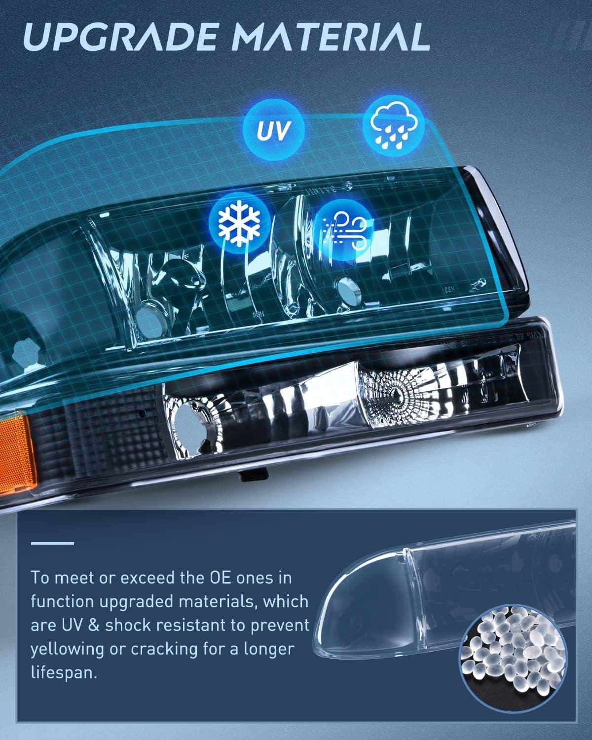 imageNilight Headlight Assembly for 1998 1999 2000 2001 2002 2003 2004 2005 Chevy Blazer Headlights 19982004 Chevrolet S10 Pickup Replacement Headlamp Housing Bumper LightsBlack Housing Amber Reflector