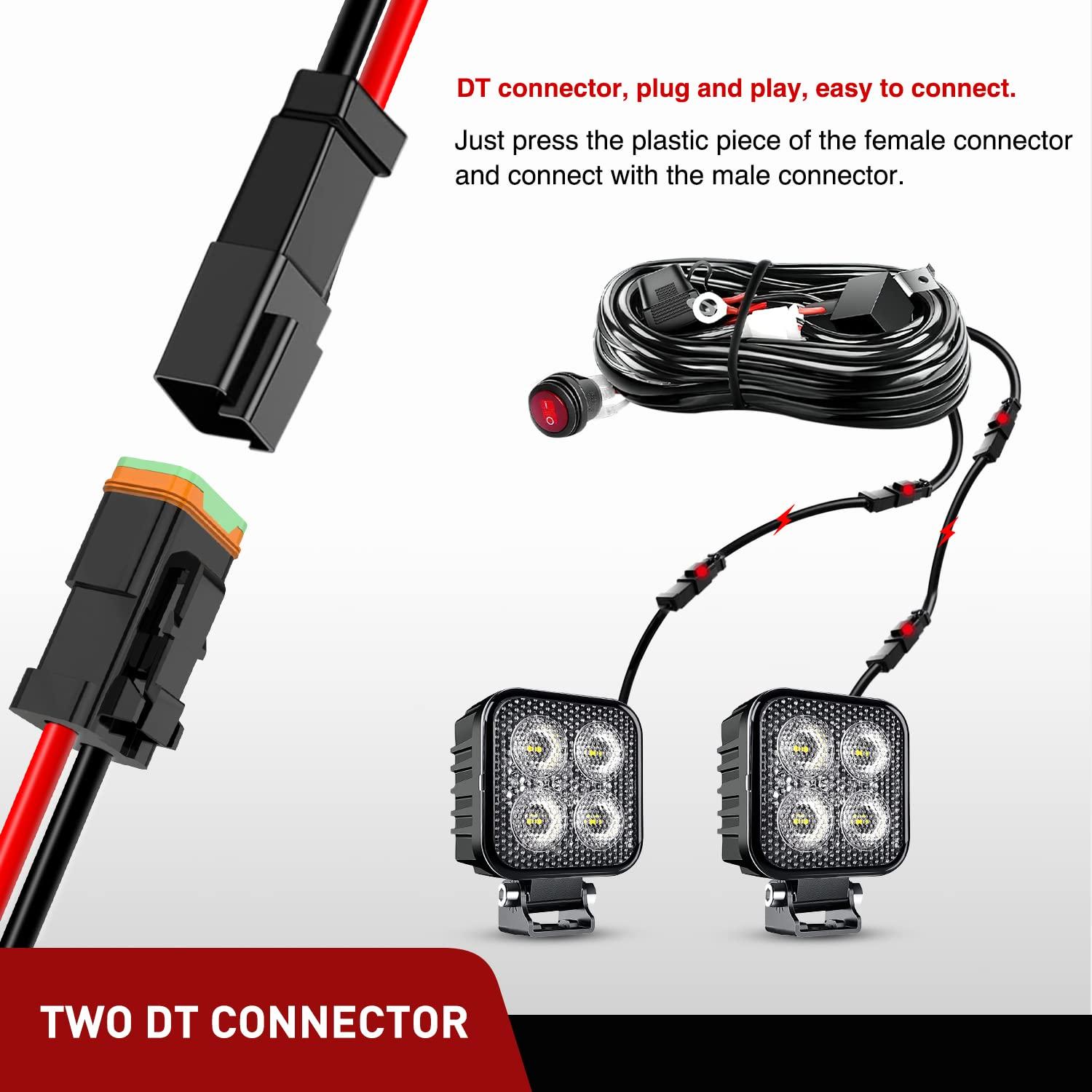 imageNilight LED Light Bar Wiring Harness 2 PCS 12 AWG Extension Kit 10 Feet for Off Road Work Lights Driving Fog Boat Lighting16AWG 10FT 2Pin DT