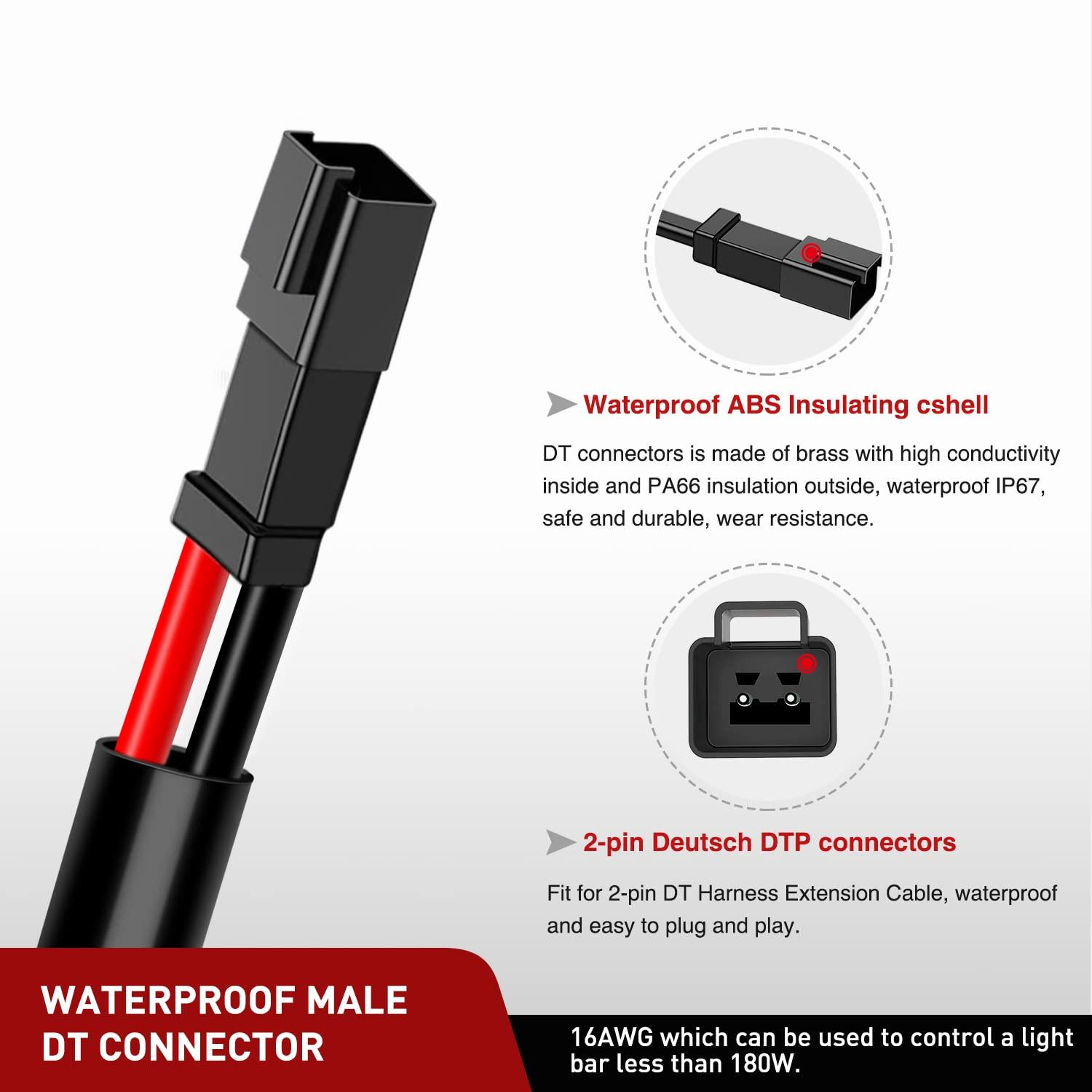 imageNilight LED Light Bar Wiring Harness 2 PCS 12 AWG Extension Kit 10 Feet for Off Road Work Lights Driving Fog Boat Lighting16AWG 10FT 2Pin DT