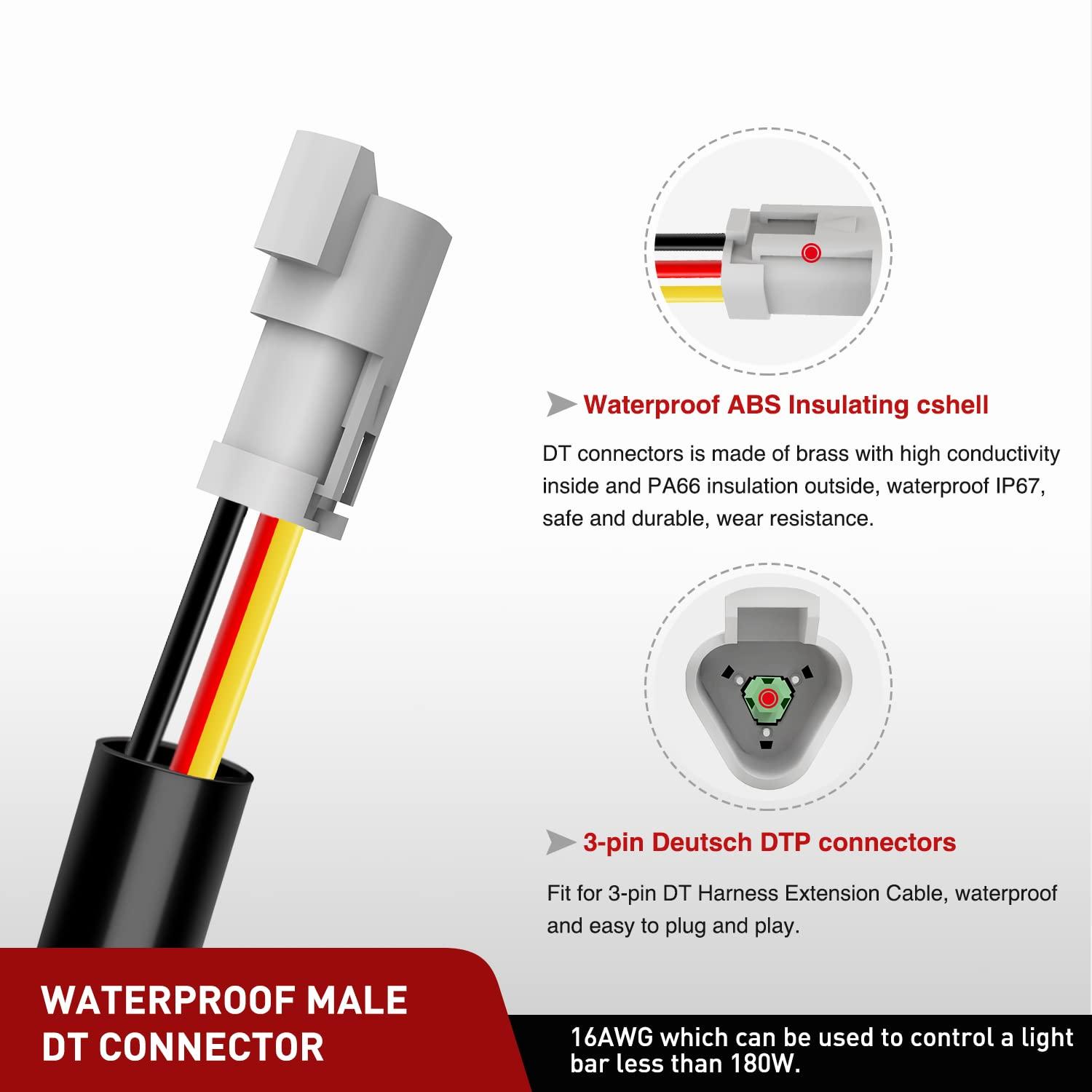 imageNilight LED Light Bar Wiring Harness 2 PCS 12 AWG Extension Kit 10 Feet for Off Road Work Lights Driving Fog Boat Lighting16AWG 10FT 3Pin DT