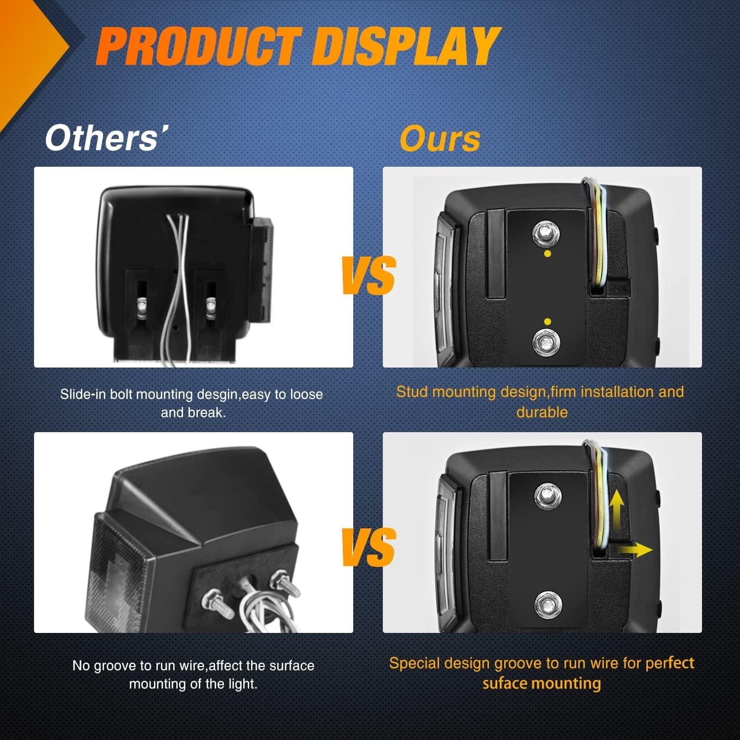 imageNilight LED Trailer Light Kit Square Stop Turn Tail Red Amber Side Marker lights Third Brake ID Bar for 12V Utility Boat Camper RV Trucks Marine Snowmobile