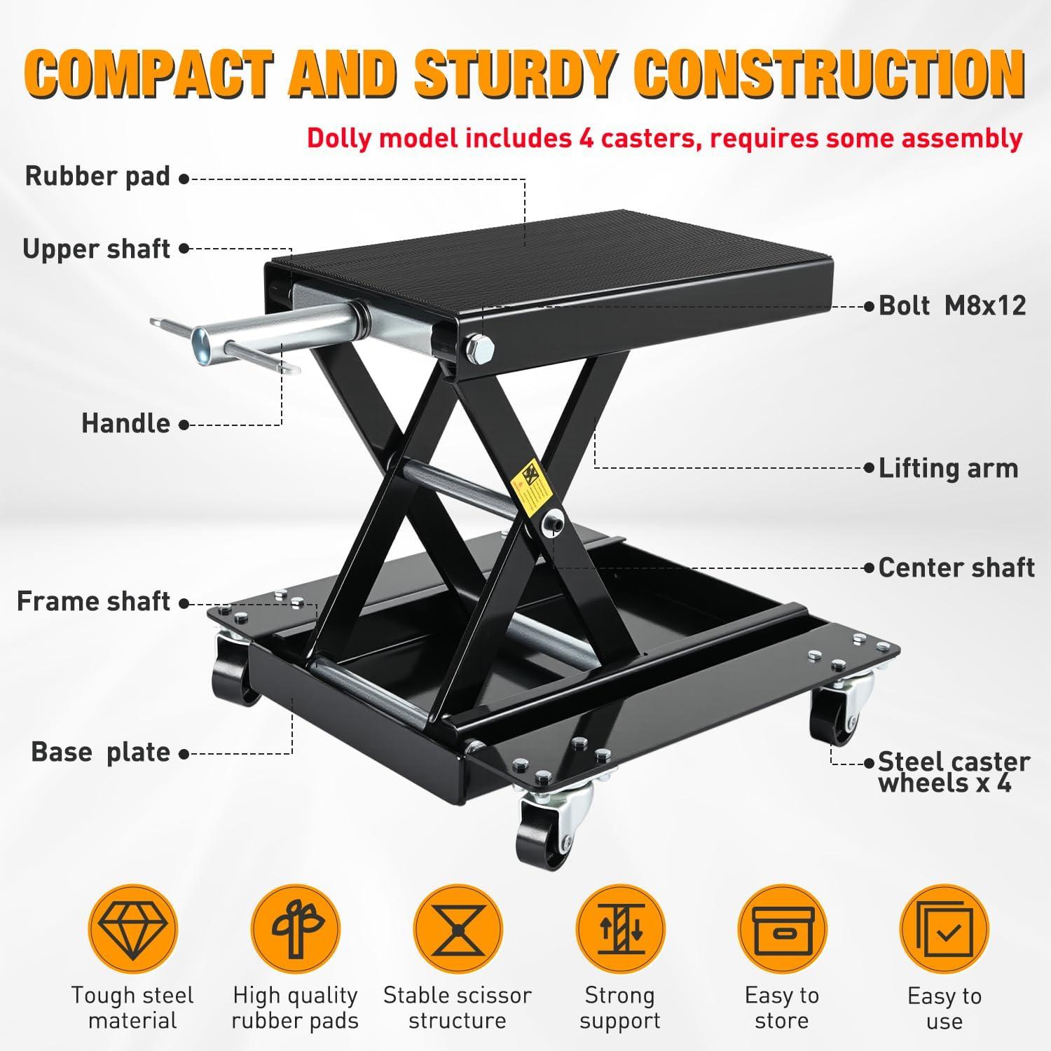 imageNilight Motorcycle Lift 1100 LBS ATV Scissor Lift Jacks with Dolly Wheels Crank Handle 51quot157quot Hoist Stand Heavy Duty Steel Lifter Jack for Motorcycles Dirt Bike Garage Storage Repair Tool Black