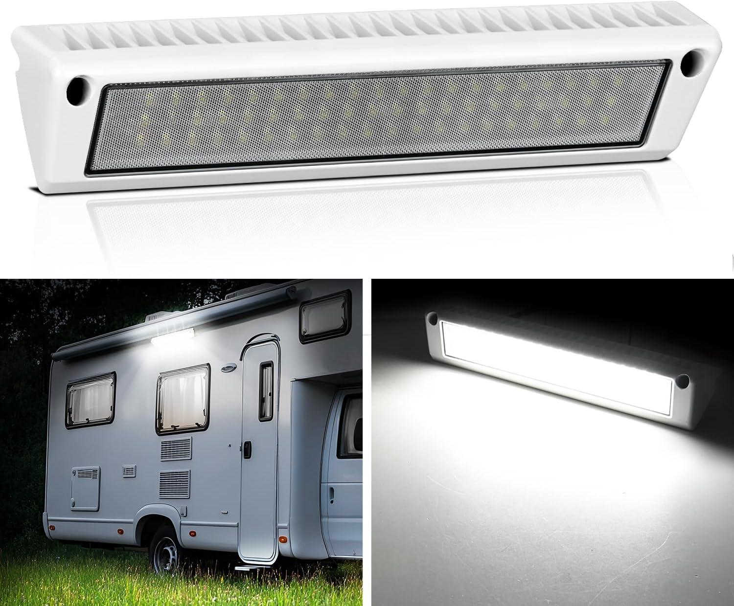 imageNilight RV Exterior Lights 13 Inch Porch Light 1PC Amber Beam 12V 24V LED Scene Cargo Lighting White Aluminum Housing for RVs Trailers Travel Campers 5th Wheels Motorhome SUV TruckWhite Light White Housing