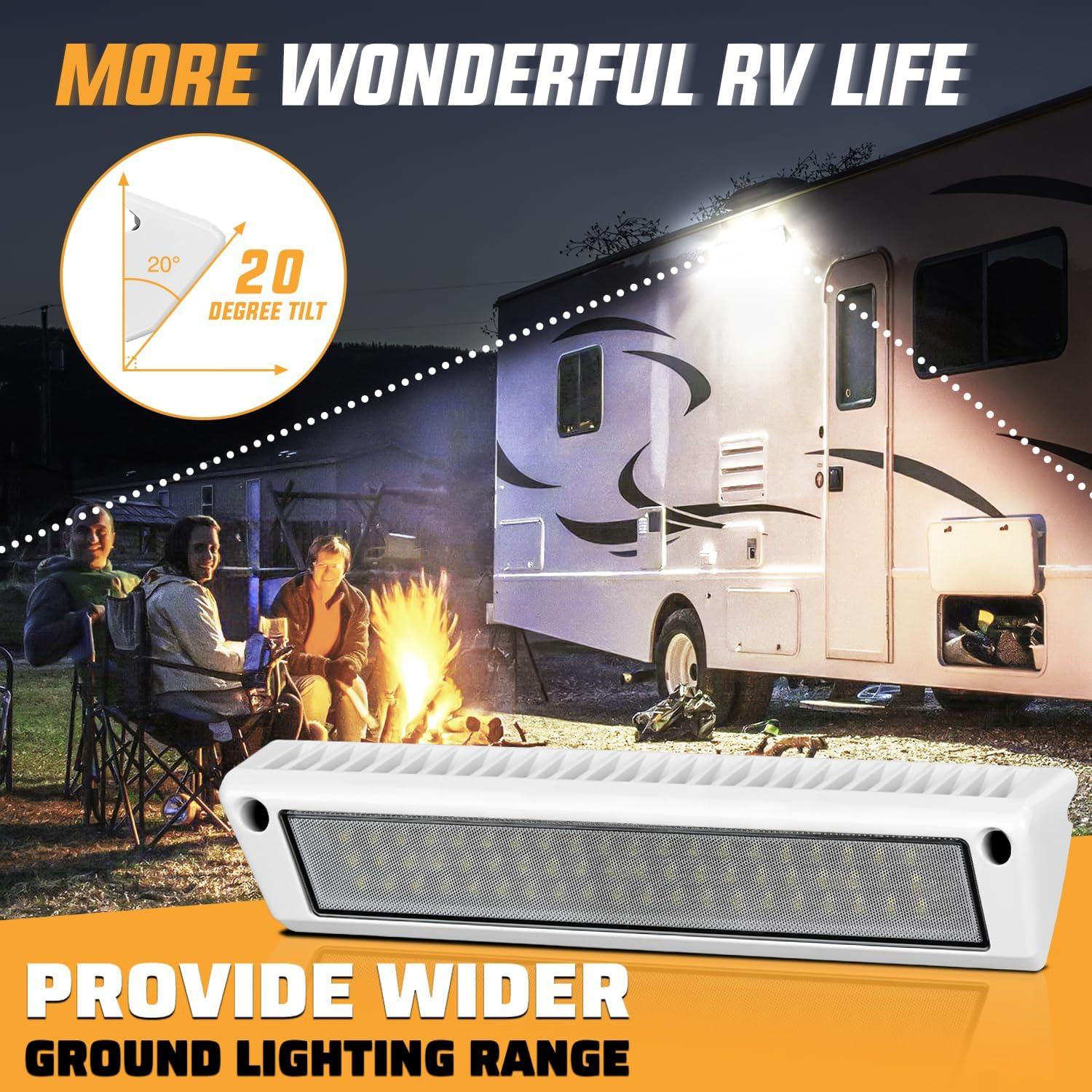 imageNilight RV Exterior Lights 13 Inch Porch Light 1PC Amber Beam 12V 24V LED Scene Cargo Lighting White Aluminum Housing for RVs Trailers Travel Campers 5th Wheels Motorhome SUV TruckWhite Light White Housing