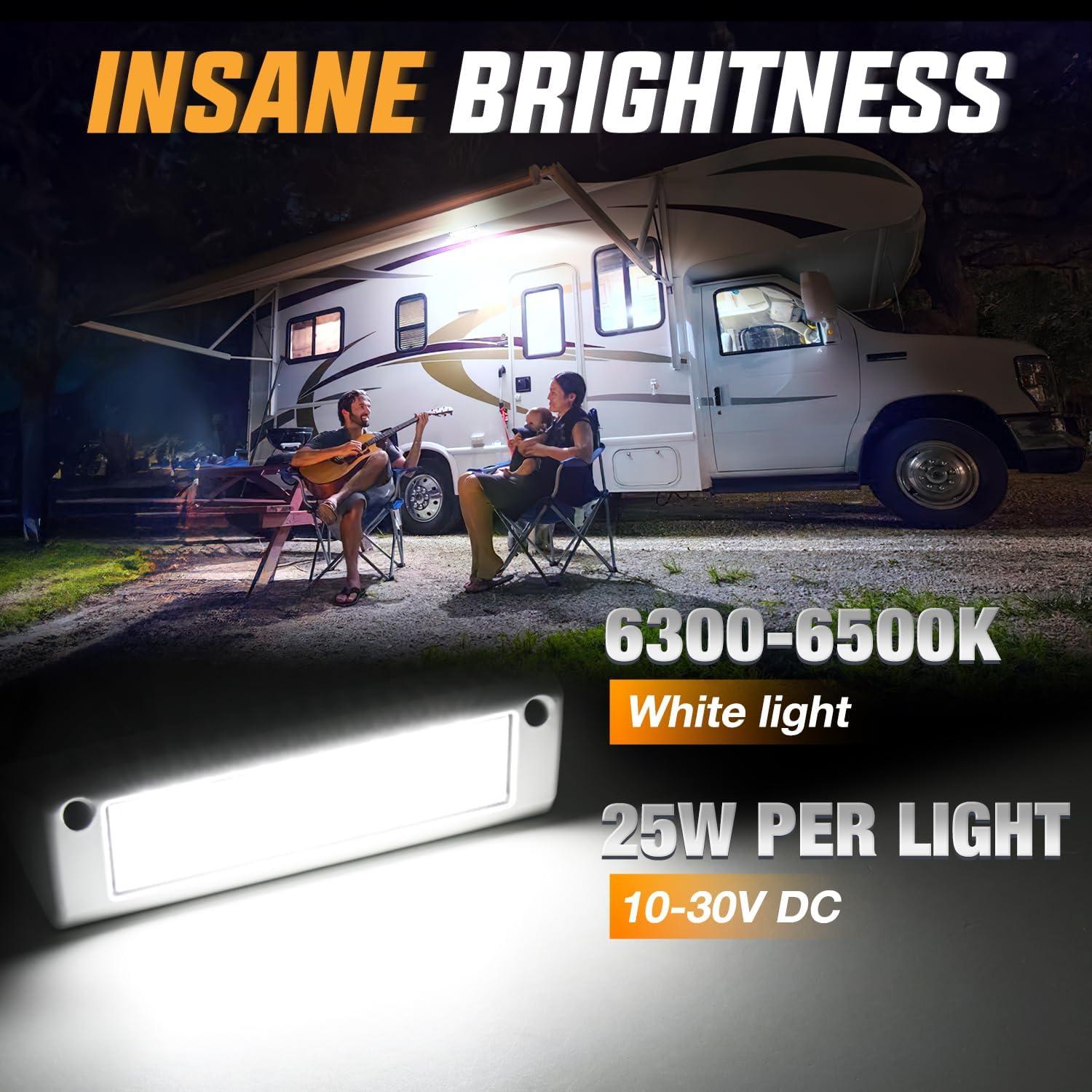 imageNilight RV Exterior Lights 13 Inch Porch Light 1PC Amber Beam 12V 24V LED Scene Cargo Lighting White Aluminum Housing for RVs Trailers Travel Campers 5th Wheels Motorhome SUV TruckWhite Light White Housing