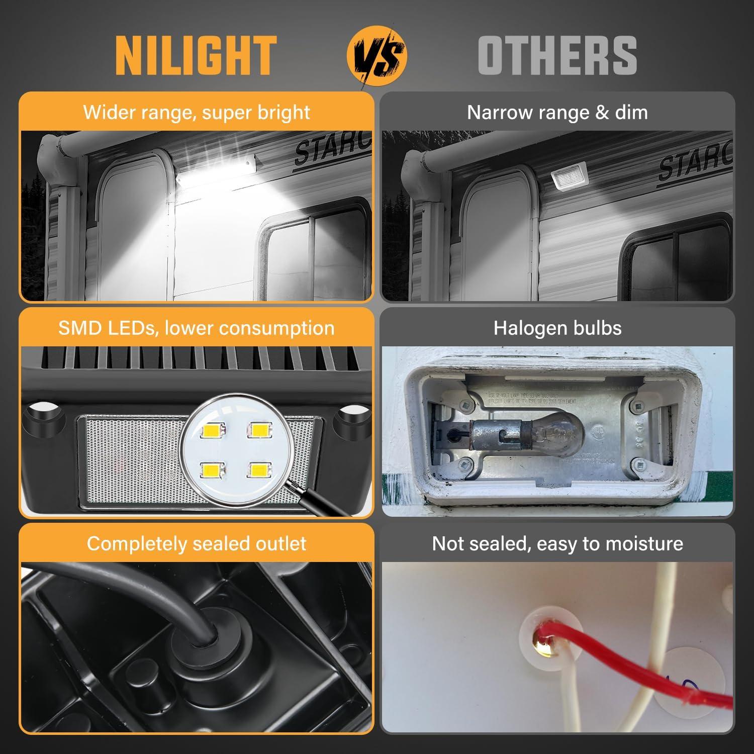 imageNilight RV Exterior Lights 13 Inch Porch Light 1PC Amber Beam 12V 24V LED Scene Cargo Lighting White Aluminum Housing for RVs Trailers Travel Campers 5th Wheels Motorhome SUV TruckWhite Light White Housing