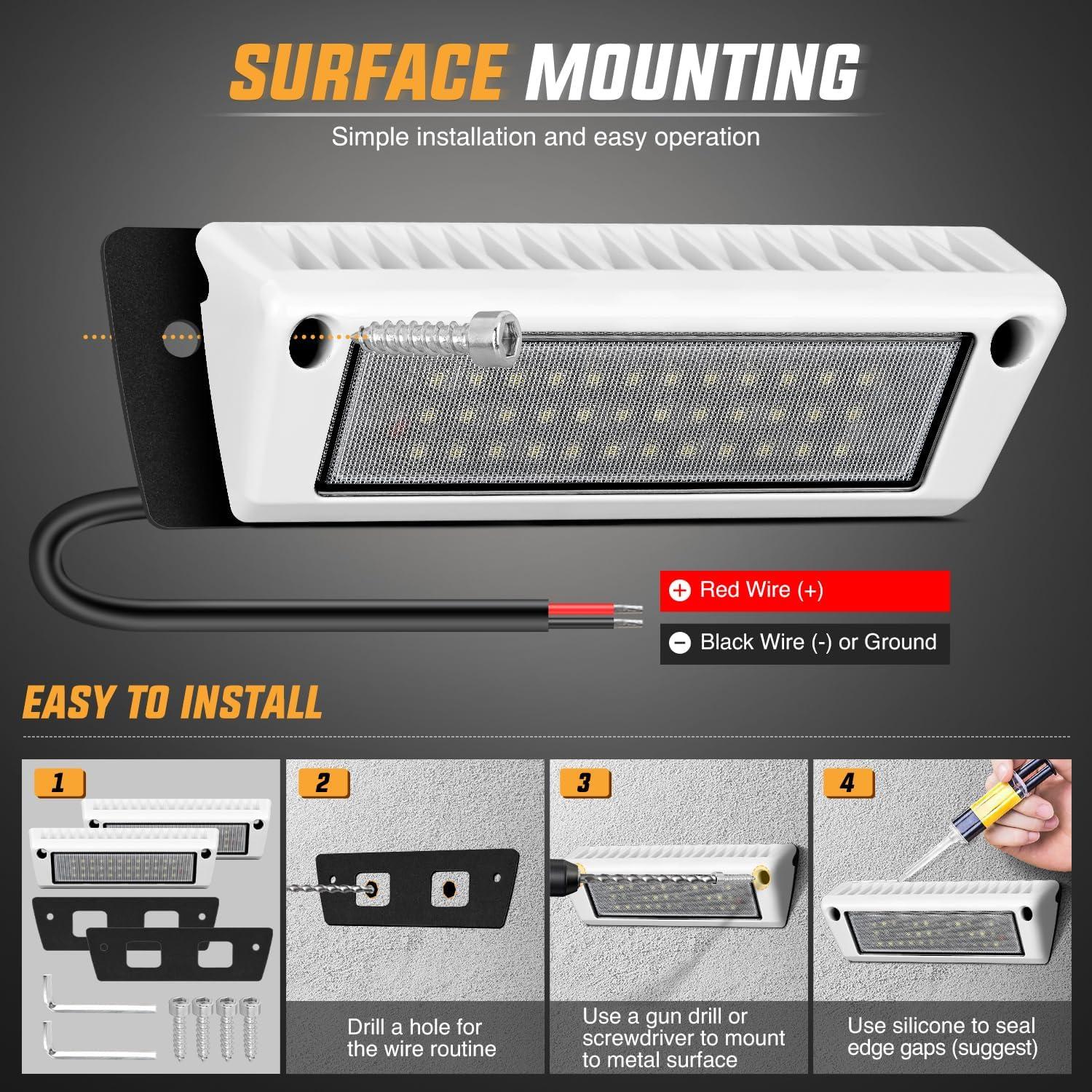 imageNilight RV Exterior Lights 13 Inch Porch Light 1PC Amber Beam 12V 24V LED Scene Cargo Lighting White Aluminum Housing for RVs Trailers Travel Campers 5th Wheels Motorhome SUV TruckWhite Light White Housing