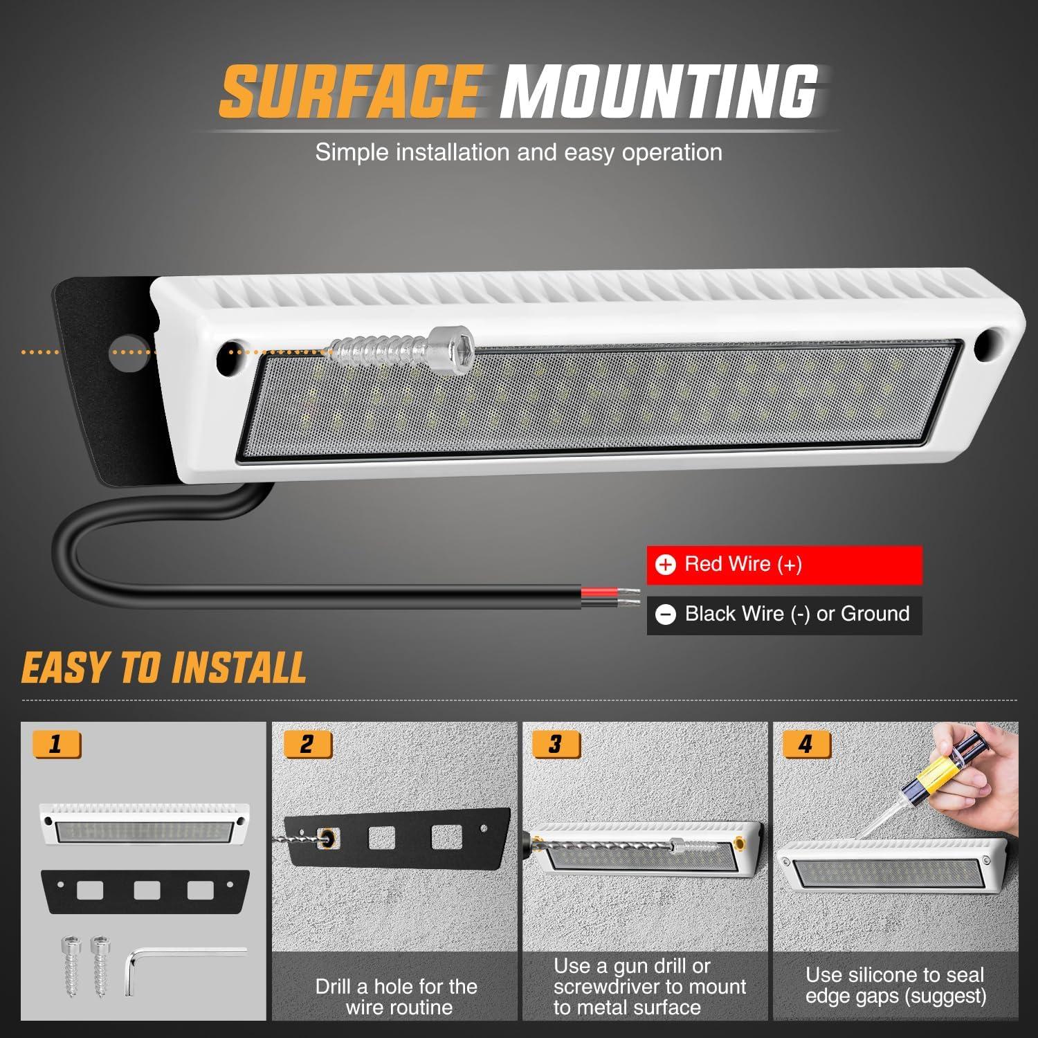 imageNilight RV Exterior Lights 13 Inch Porch Light 1PC Amber Beam 12V 24V LED Scene Cargo Lighting White Aluminum Housing for RVs Trailers Travel Campers 5th Wheels Motorhome SUV TruckWhite Light White Housing