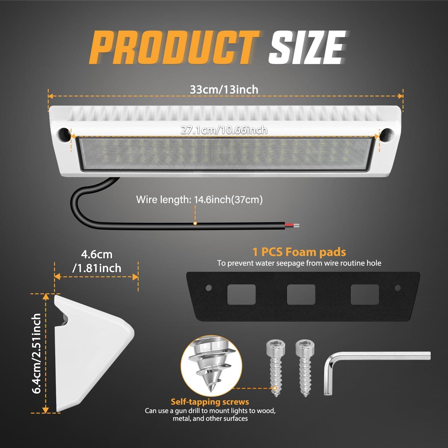 imageNilight RV Exterior Lights 13 Inch Porch Light 1PC Amber Beam 12V 24V LED Scene Cargo Lighting White Aluminum Housing for RVs Trailers Travel Campers 5th Wheels Motorhome SUV TruckWhite Light White Housing