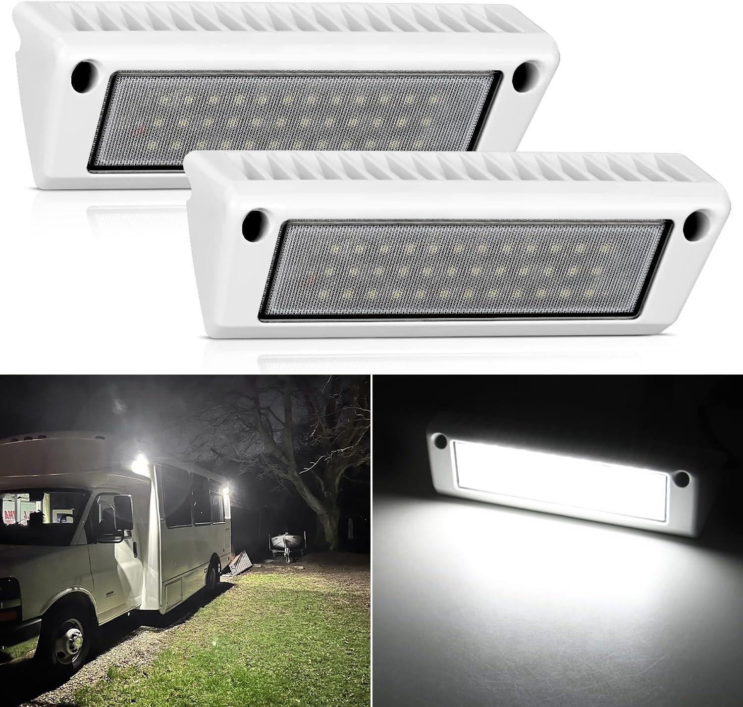 imageNilight RV Exterior Lights 13 Inch Porch Light 1PC Amber Beam 12V 24V LED Scene Cargo Lighting White Aluminum Housing for RVs Trailers Travel Campers 5th Wheels Motorhome SUV TruckWhite Light White Housing