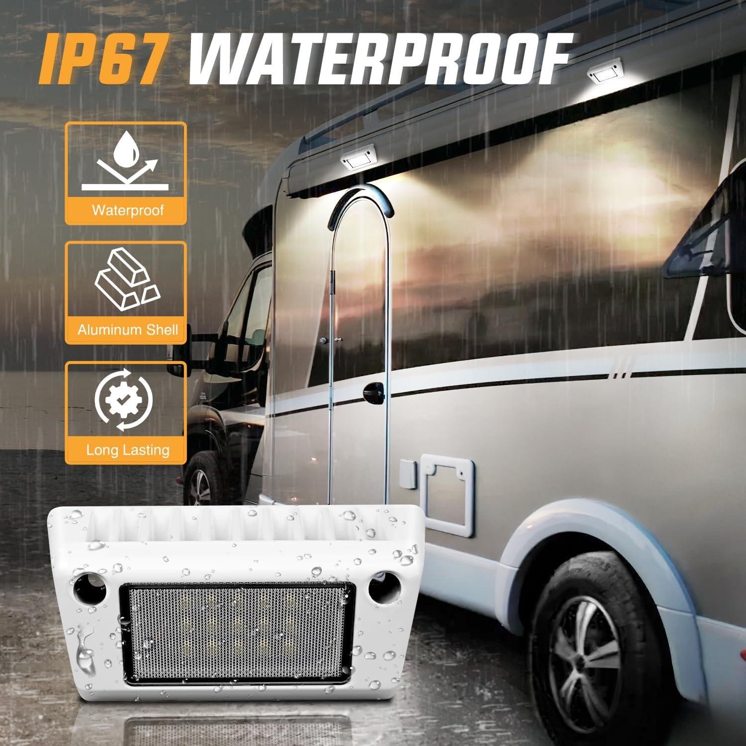 imageNilight RV Exterior Lights 13 Inch Porch Light 1PC Amber Beam 12V 24V LED Scene Cargo Lighting White Aluminum Housing for RVs Trailers Travel Campers 5th Wheels Motorhome SUV TruckWhite Light White Housing