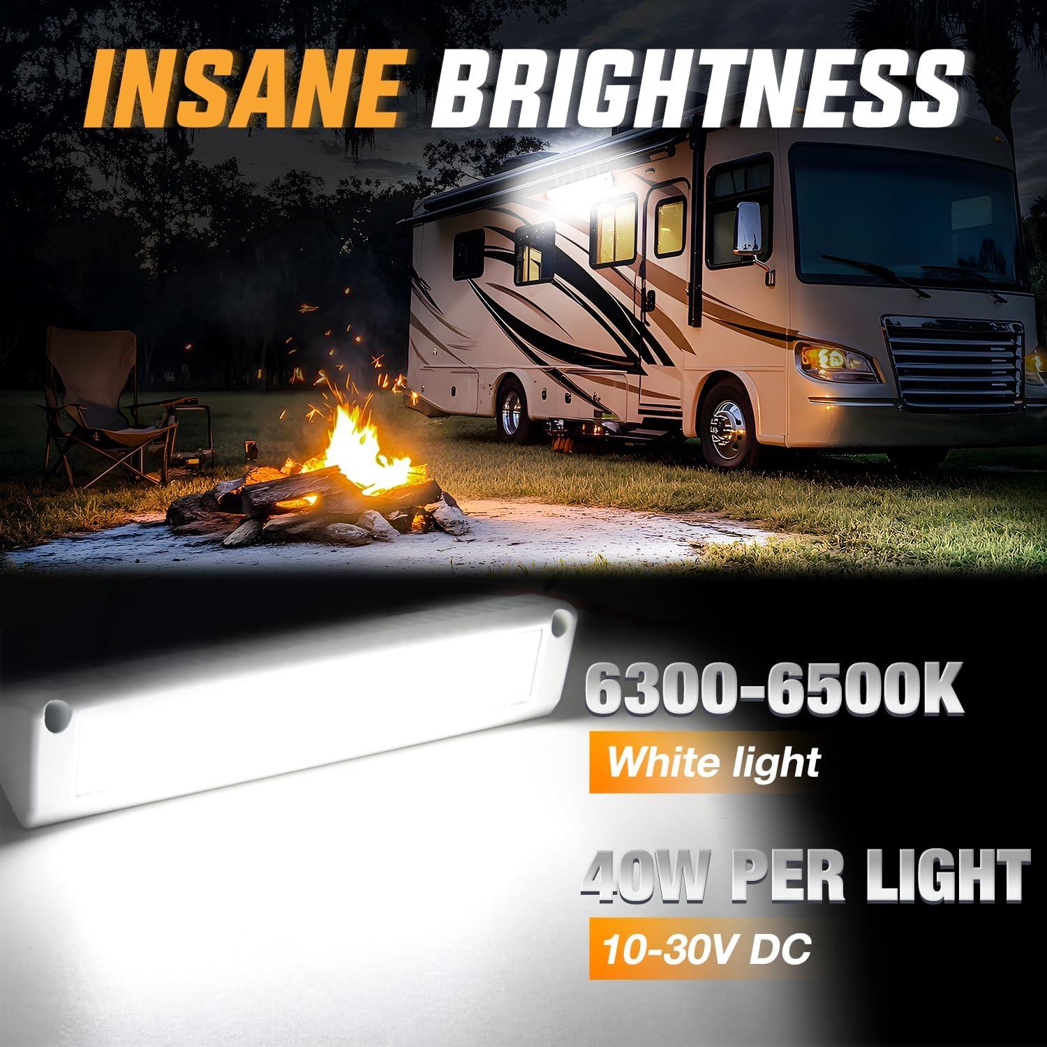 imageNilight RV Exterior Lights 13 Inch Porch Light 1PC Amber Beam 12V 24V LED Scene Cargo Lighting White Aluminum Housing for RVs Trailers Travel Campers 5th Wheels Motorhome SUV TruckWhite Light White Housing