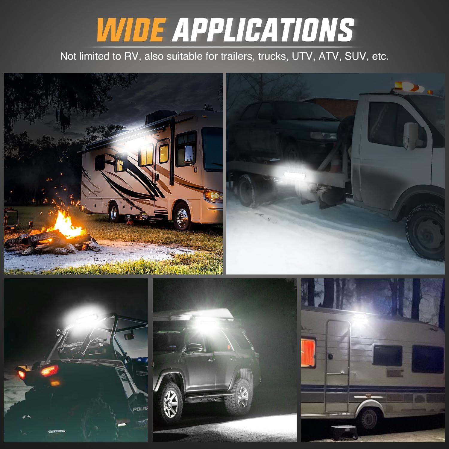 imageNilight RV Exterior Lights 13 Inch Porch Light 1PC Amber Beam 12V 24V LED Scene Cargo Lighting White Aluminum Housing for RVs Trailers Travel Campers 5th Wheels Motorhome SUV TruckWhite Light White Housing