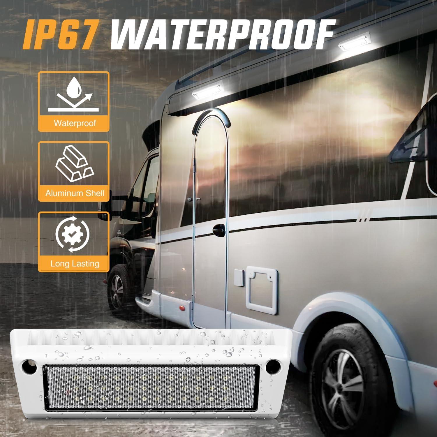 imageNilight RV Exterior Lights 13 Inch Porch Light 1PC Amber Beam 12V 24V LED Scene Cargo Lighting White Aluminum Housing for RVs Trailers Travel Campers 5th Wheels Motorhome SUV TruckWhite Light White Housing