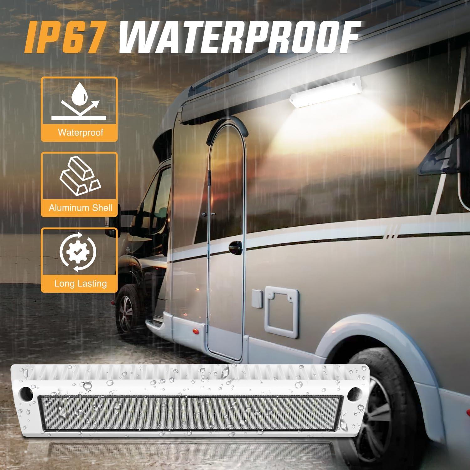 imageNilight RV Exterior Lights 13 Inch Porch Light 1PC Amber Beam 12V 24V LED Scene Cargo Lighting White Aluminum Housing for RVs Trailers Travel Campers 5th Wheels Motorhome SUV TruckWhite Light White Housing