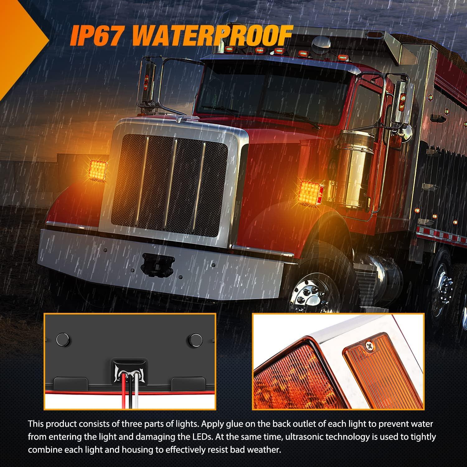 imageNilight Round Double Face Fender Pedestal Light 2PCS 48LED Amber Red Brake Turn Marker Tail Lights wStud Mount for Mack Kenworth Freightliner Truck Trailer Towing2Pcs Square Fender Light