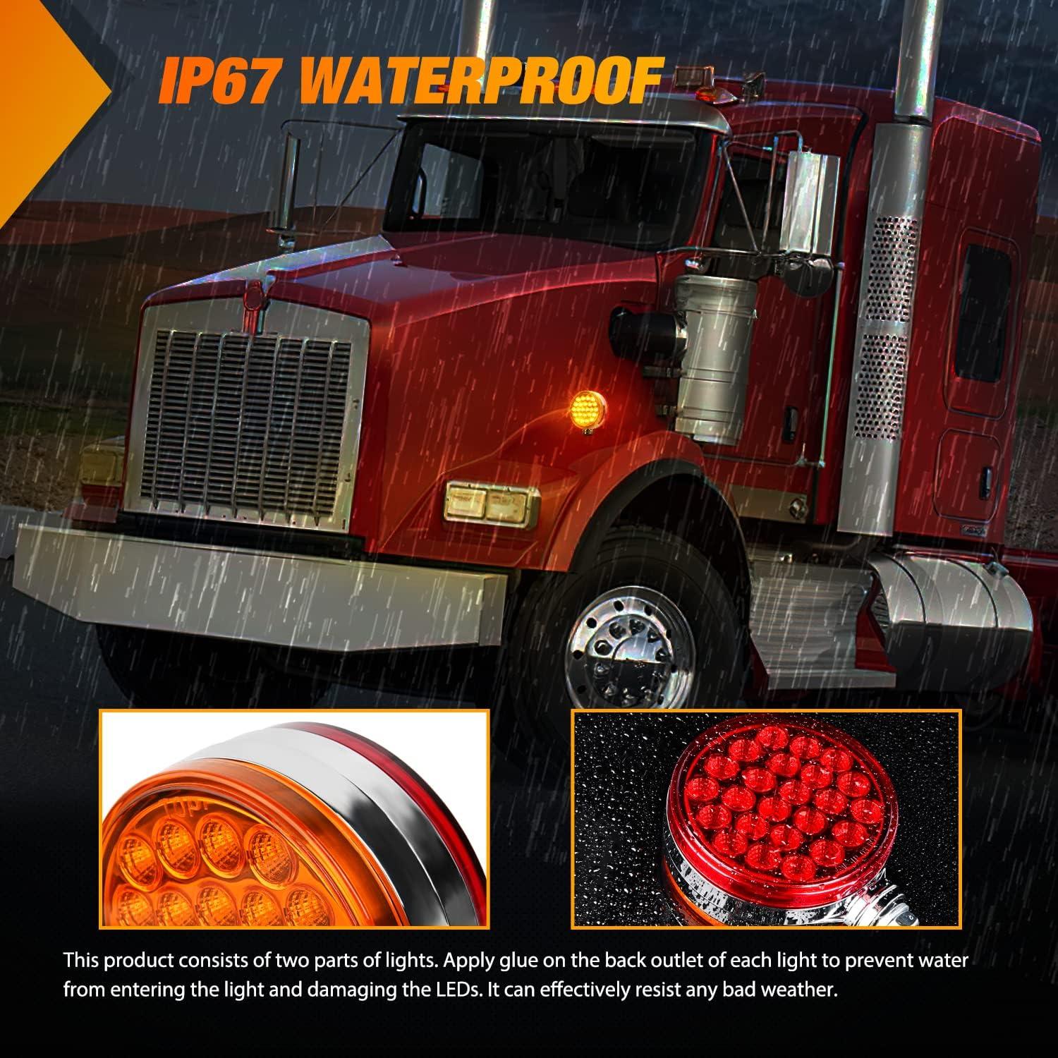 imageNilight Round Double Face Fender Pedestal Light 2PCS 48LED Amber Red Brake Turn Marker Tail Lights wStud Mount for Mack Kenworth Freightliner Truck Trailer Towing2Pcs Trailer Fender Lights