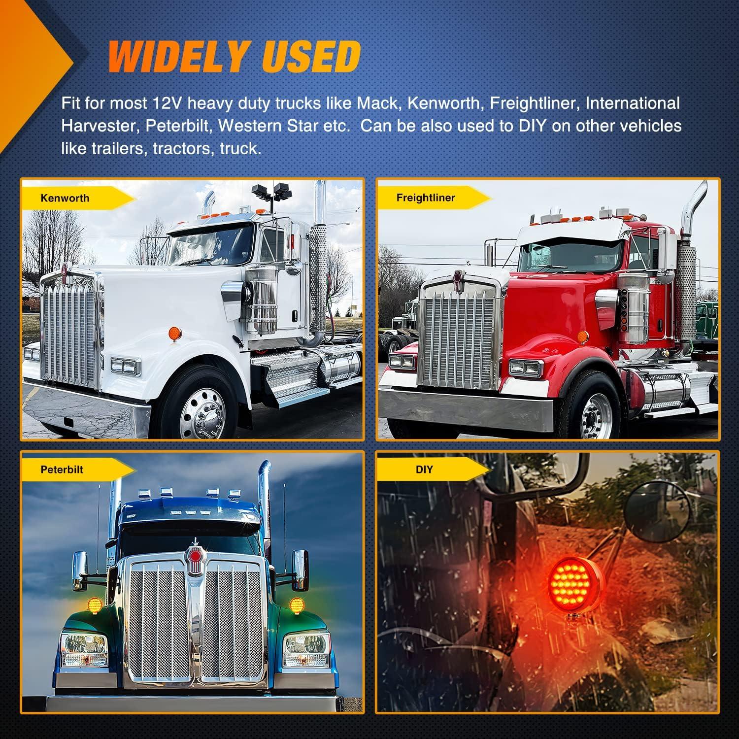 imageNilight Round Double Face Fender Pedestal Light 2PCS 48LED Amber Red Brake Turn Marker Tail Lights wStud Mount for Mack Kenworth Freightliner Truck Trailer Towing2Pcs Trailer Fender Lights