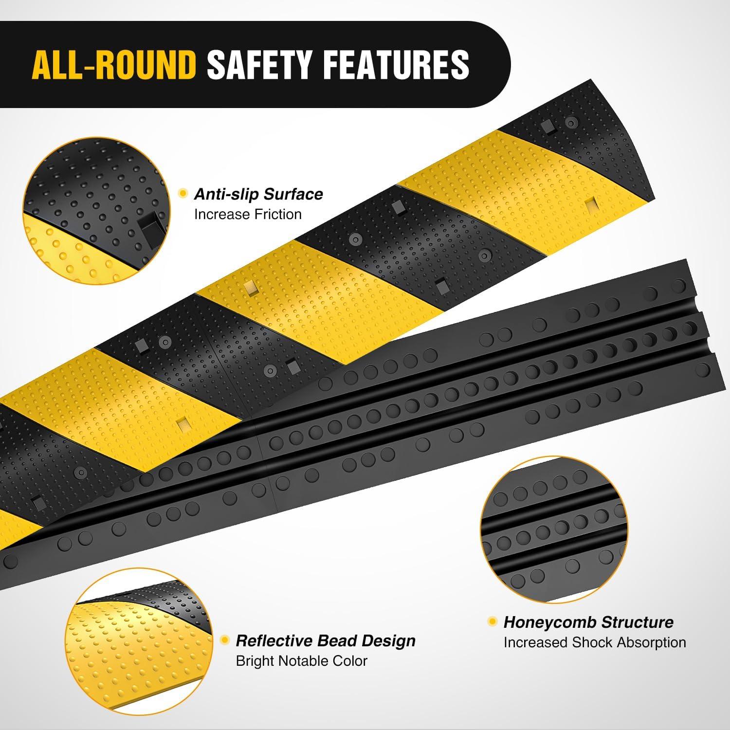 imageNilight Rubber Speed Bump 393quot Heavy Duty 2 Channel Cable Protector Speed Humps for Garage Gravel Roads Asphalt Concrete 19000 lbs Load Capacity 2Pack