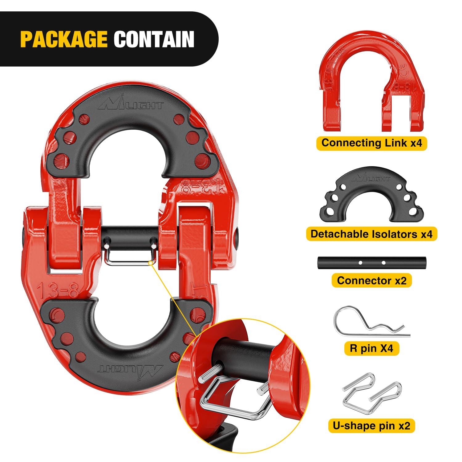 imageNilight Safety Chain Connector Link 12In Tow Hitch Hammerlock Coupling Link 2 Pcs Forged Steel Tow Chain Connector for Chain LinkRecovery Rope LinkShackle 12000 lbs Load Limit GreyRed