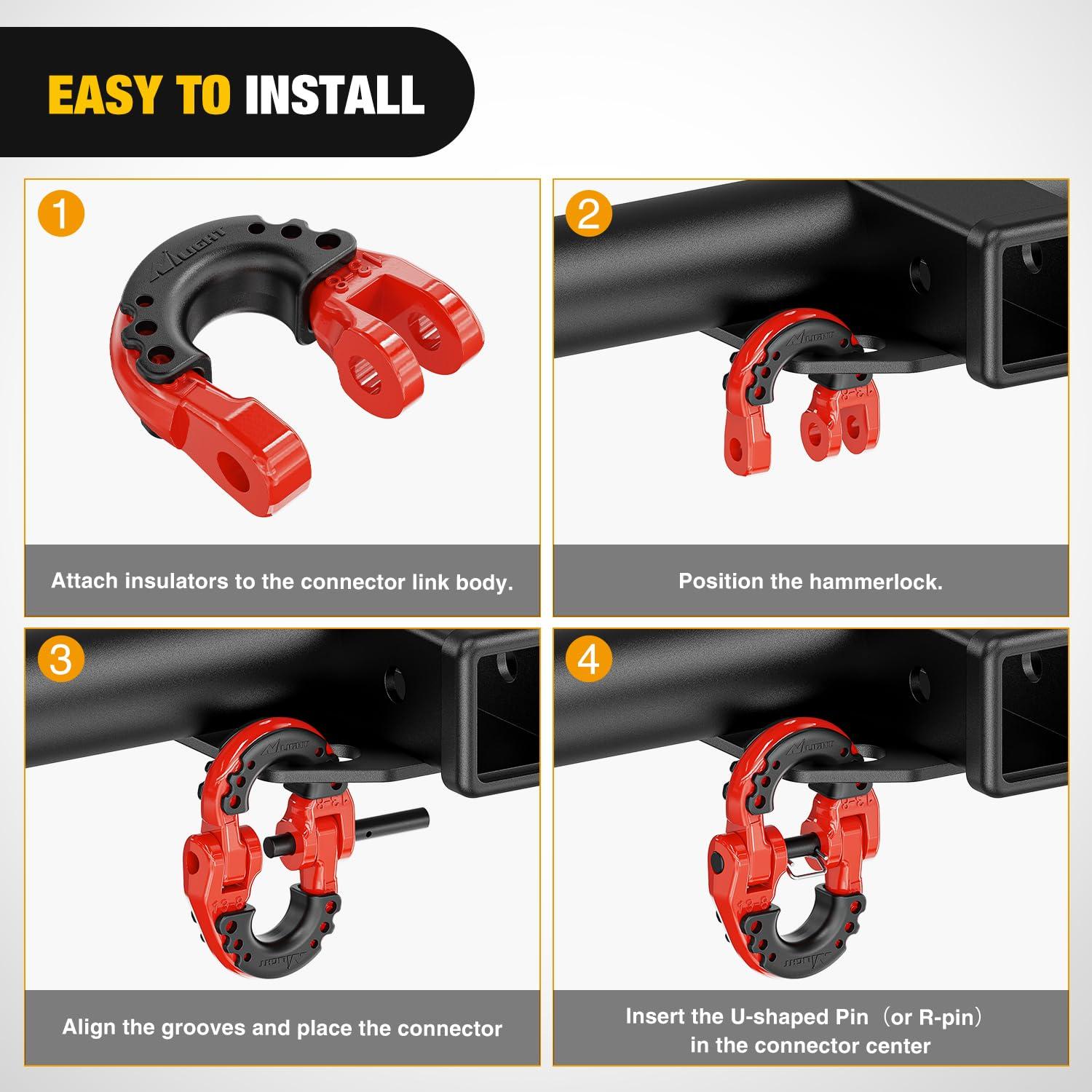 imageNilight Safety Chain Connector Link 12In Tow Hitch Hammerlock Coupling Link 2 Pcs Forged Steel Tow Chain Connector for Chain LinkRecovery Rope LinkShackle 12000 lbs Load Limit GreyRed