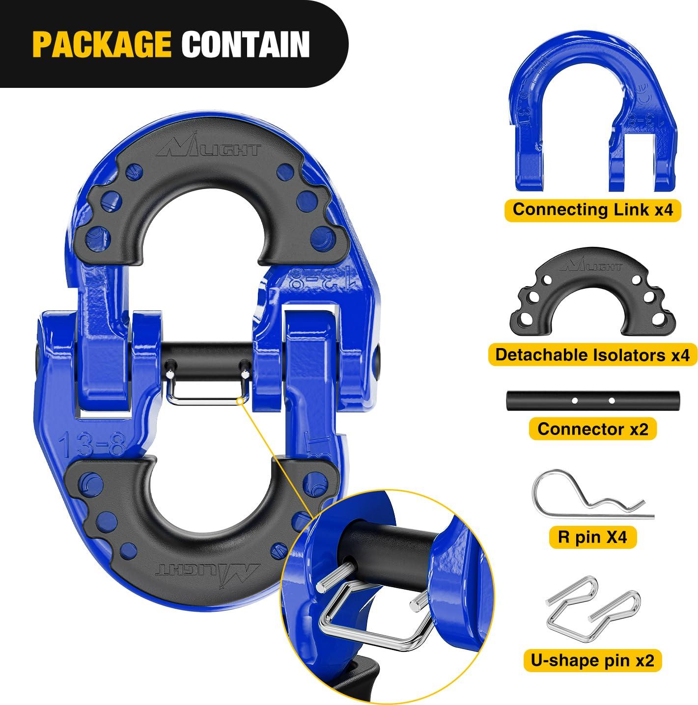 imageNilight Safety Chain Connector Link 12In Tow Hitch Hammerlock Coupling Link 2 Pcs Forged Steel Tow Chain Connector for Chain LinkRecovery Rope LinkShackle 12000 lbs Load Limit GreyBlue