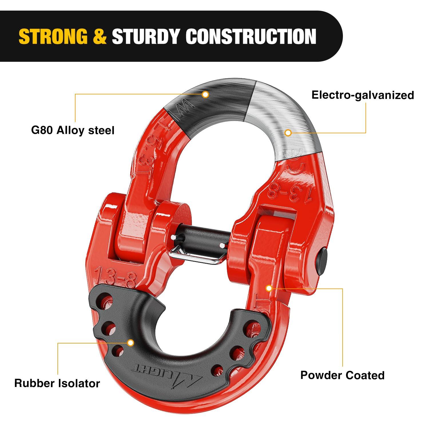 imageNilight Safety Chain Connector Link 12In Tow Hitch Hammerlock Coupling Link 2 Pcs Forged Steel Tow Chain Connector for Chain LinkRecovery Rope LinkShackle 12000 lbs Load Limit GreyRed