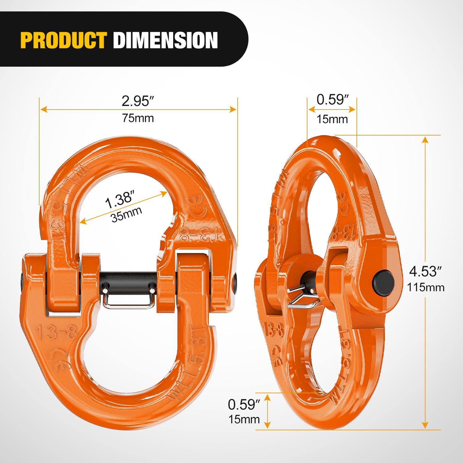 imageNilight Safety Chain Connector Link 12In Tow Hitch Hammerlock Coupling Link 2 Pcs Forged Steel Tow Chain Connector for Chain LinkRecovery Rope LinkShackle 12000 lbs Load Limit GreyOrange