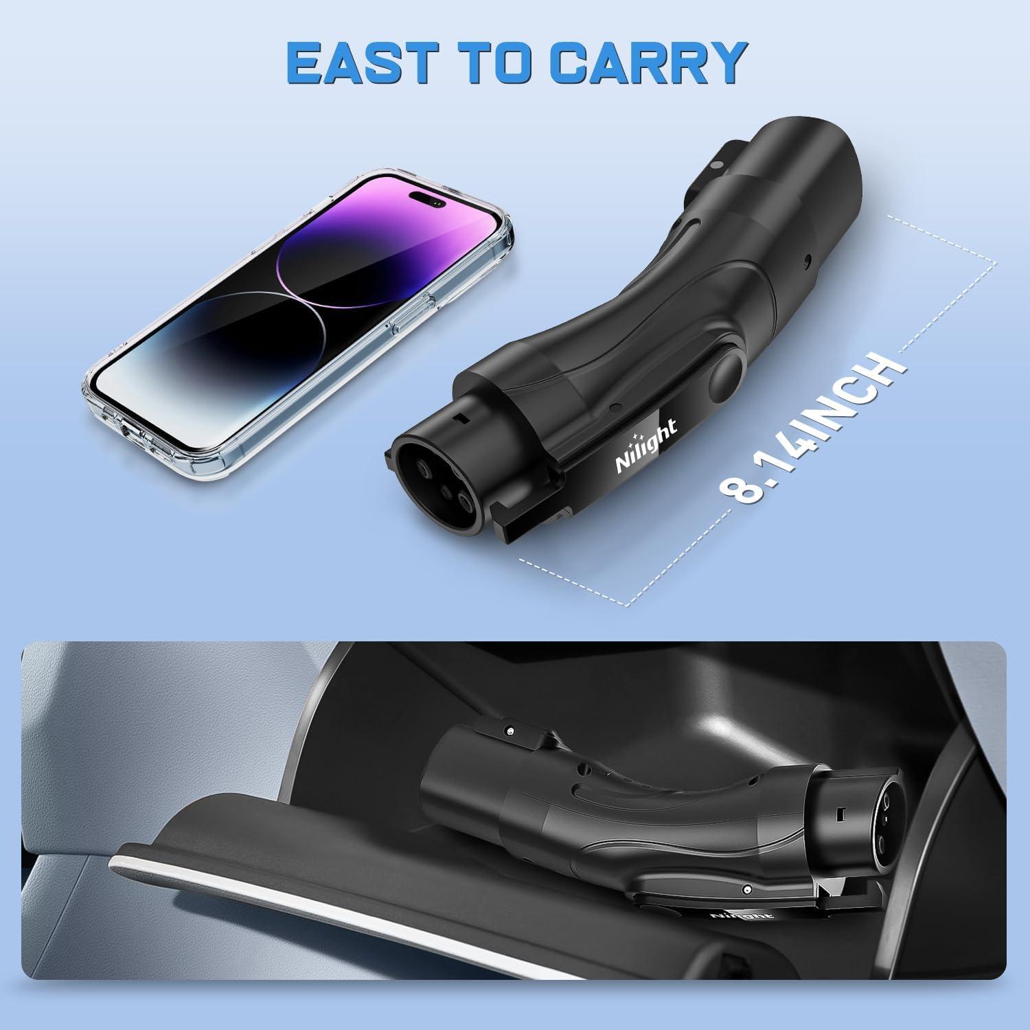 imageNilight Tesla to J1772 Adapter 48A 250AC Fit for All J1772 EVs All J1772 EVs Portable Charger Adapter Compatible with Tesla Destination Charger Mobile Connector Wall ConnectorTesla to J1772 Adapter