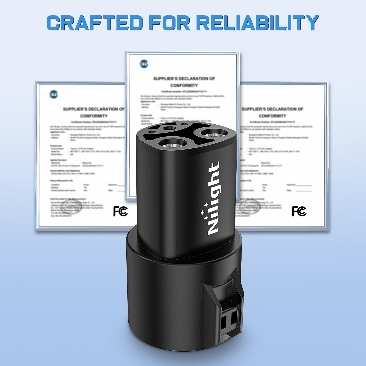 imageNilight Tesla to J1772 Adapter 48A 250AC Fit for All J1772 EVs All J1772 EVs Portable Charger Adapter Compatible with Tesla Destination Charger Mobile Connector Wall ConnectorJ1772 to Tesla Adapter