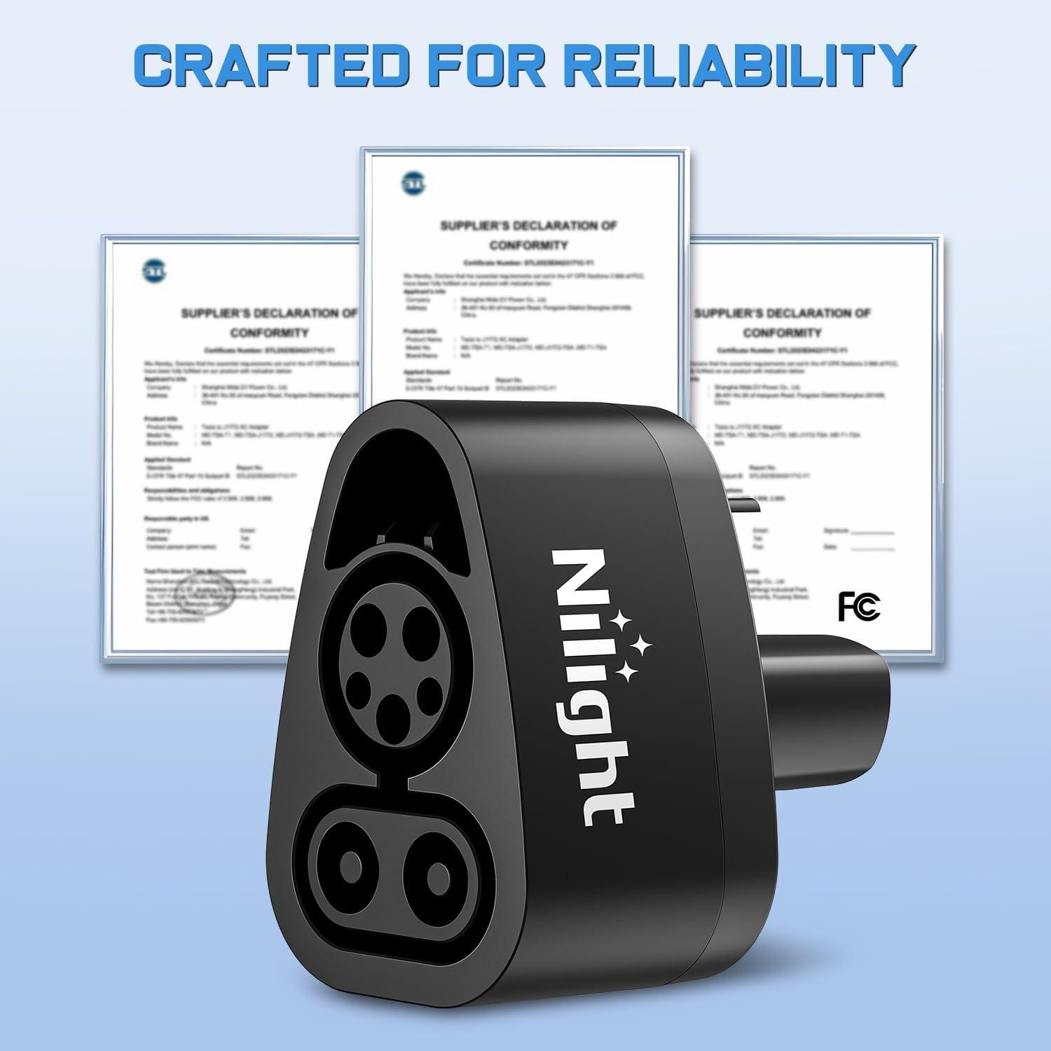 imageNilight Tesla to J1772 Adapter 48A 250AC Fit for All J1772 EVs All J1772 EVs Portable Charger Adapter Compatible with Tesla Destination Charger Mobile Connector Wall ConnectorCCS1 to Tesla Adapter