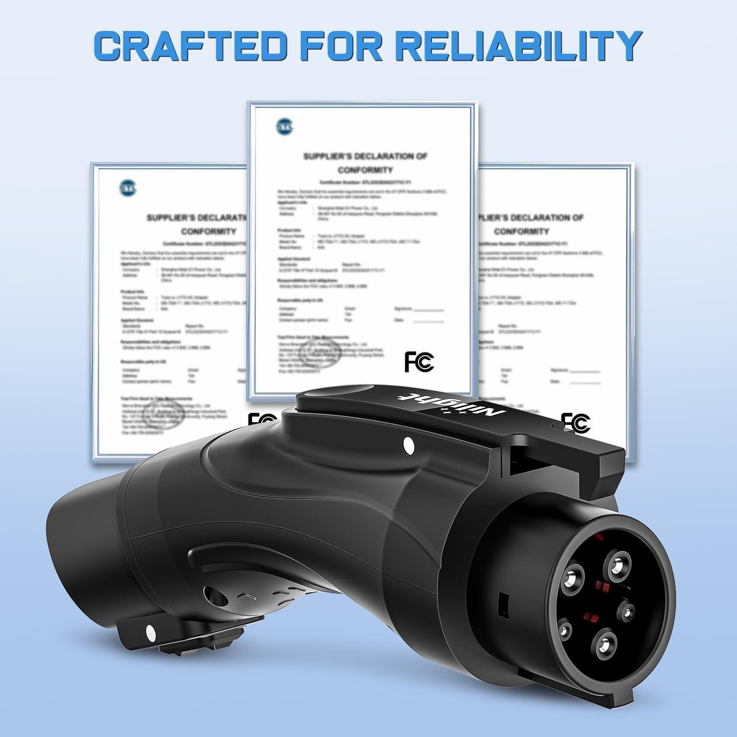 imageNilight Tesla to J1772 Adapter 48A 250AC Fit for All J1772 EVs All J1772 EVs Portable Charger Adapter Compatible with Tesla Destination Charger Mobile Connector Wall ConnectorTesla to J1772 Adapter