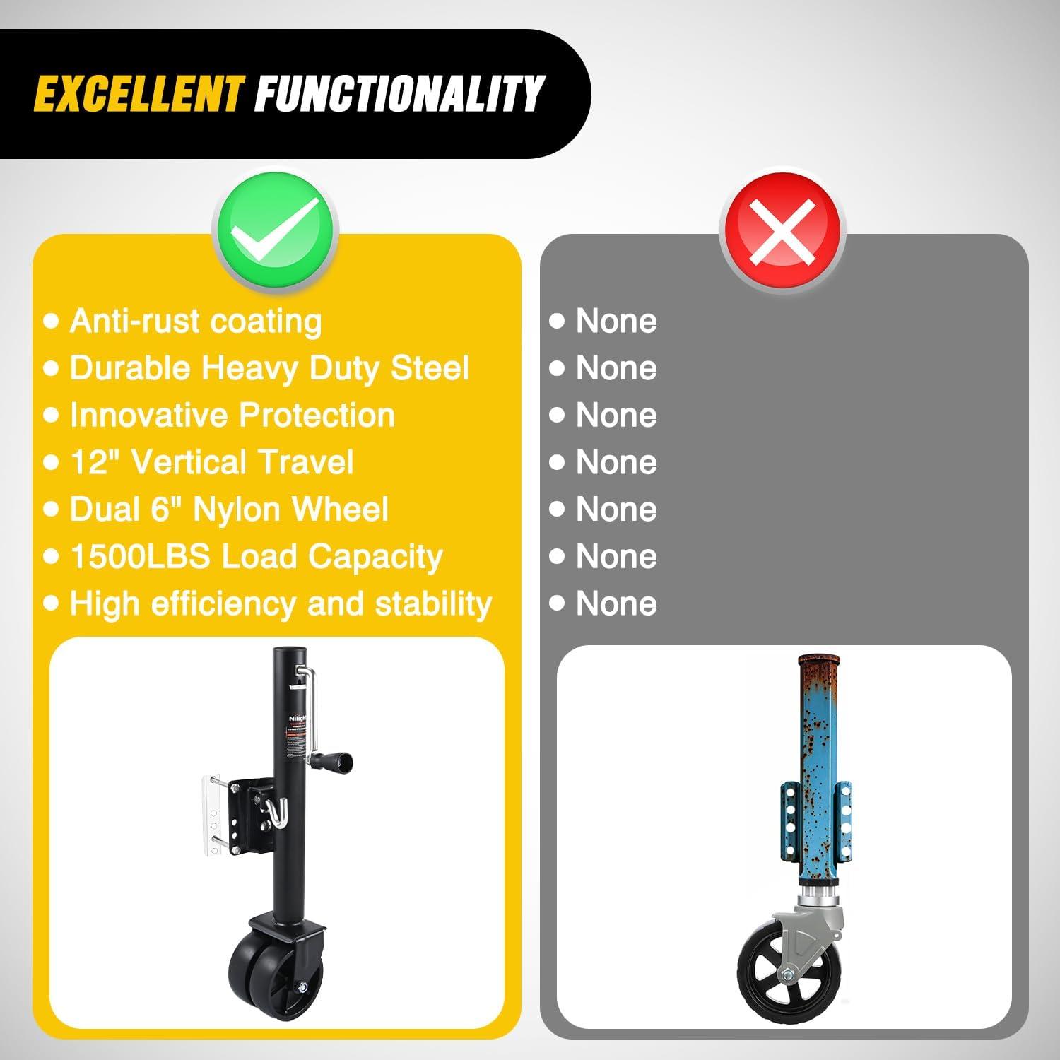 imageNilight Trailer Jack 8000 LBS Weld On Heavy Duty Trailer Jacks Alloy Steel Square Direct Utility Trailers Tongue Jack 14 Inch Lift Adjustable Drop Leg RV Jack for Boat RV Camper Horse Yacht Trailers12 1500lb Jack w Wheel