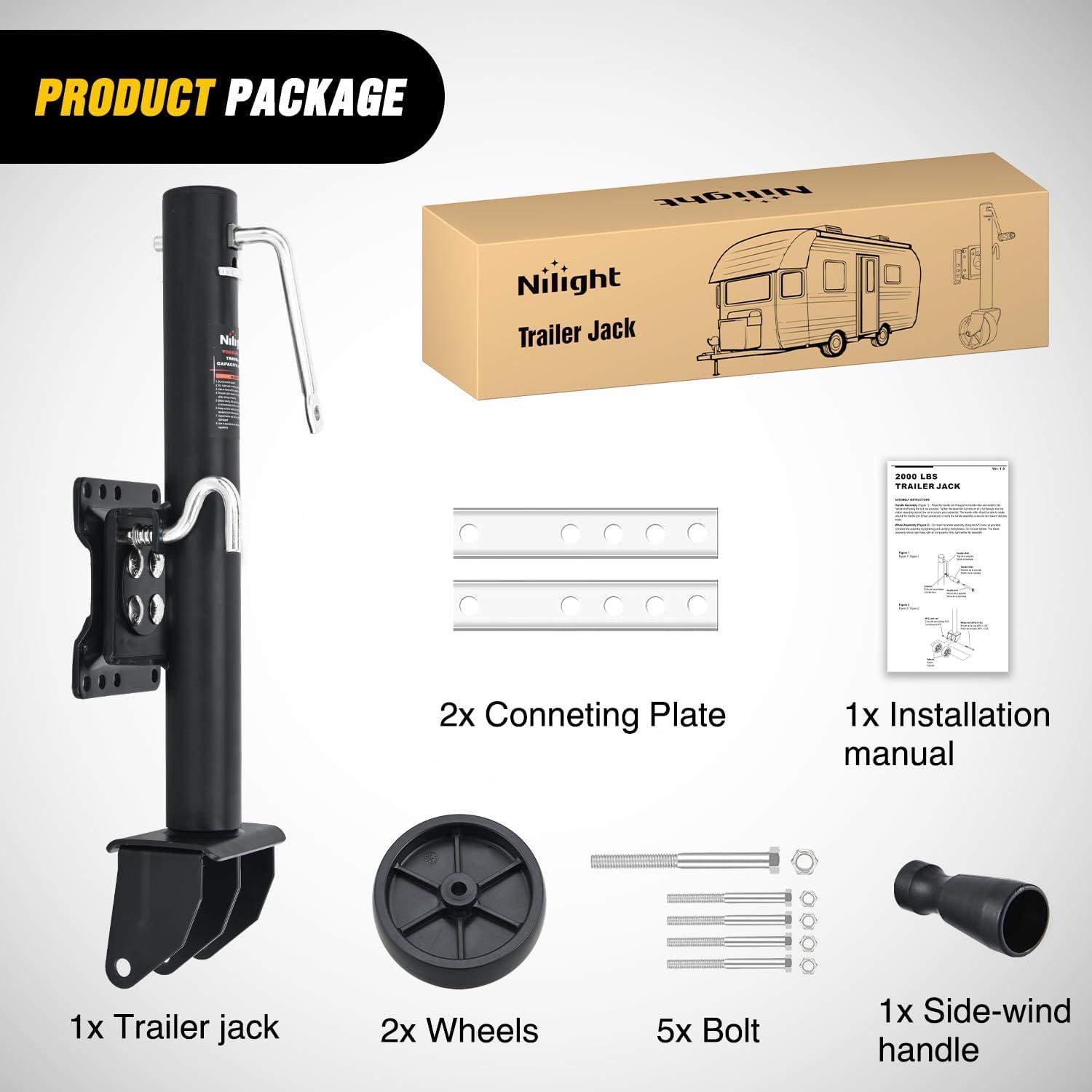 imageNilight Trailer Jack 8000 LBS Weld On Heavy Duty Trailer Jacks Alloy Steel Square Direct Utility Trailers Tongue Jack 14 Inch Lift Adjustable Drop Leg RV Jack for Boat RV Camper Horse Yacht Trailers12 1500lb Jack w Wheel